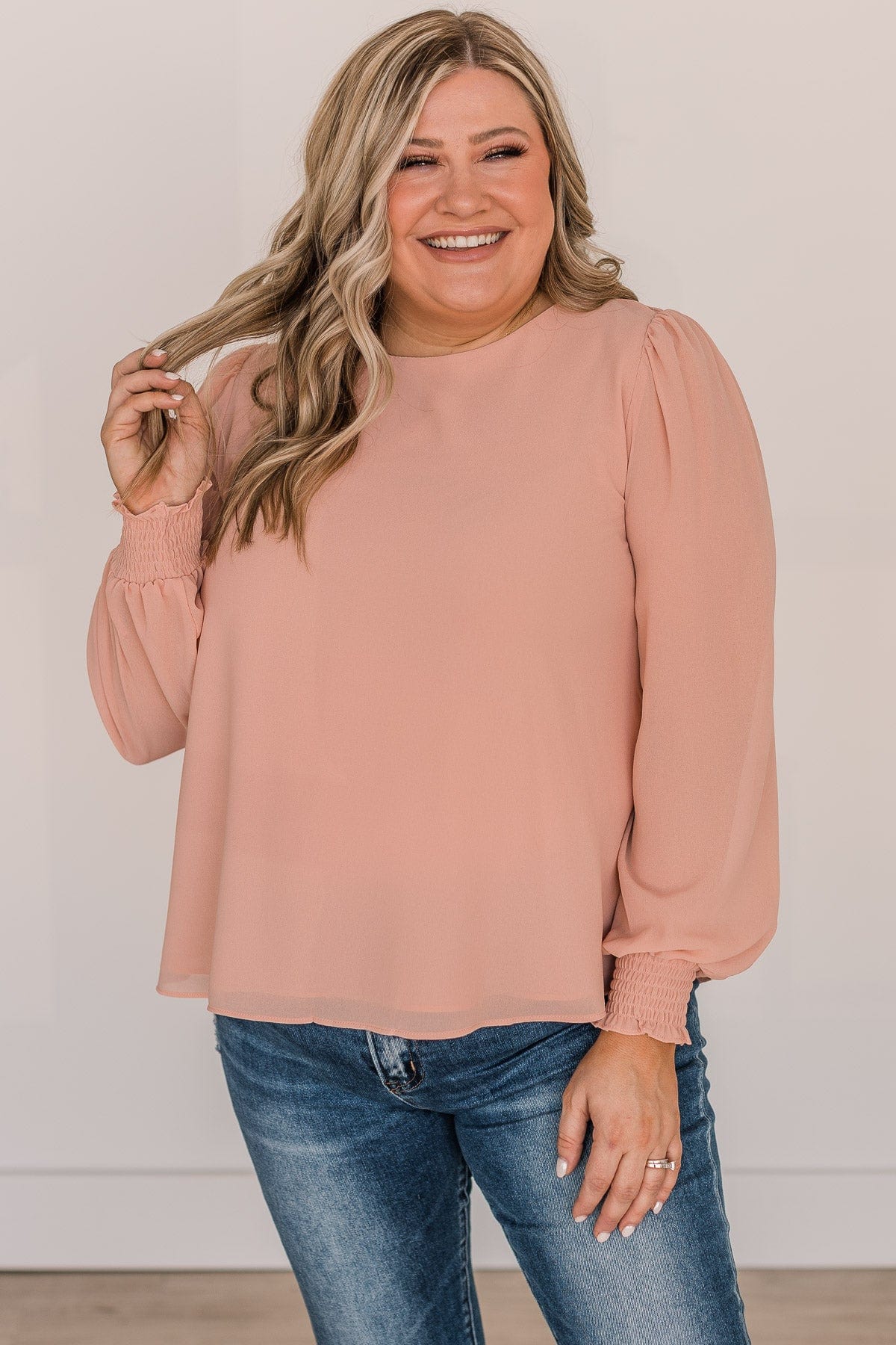 Where We Started Long Sleeve Blouse- Light Peach - Image 4