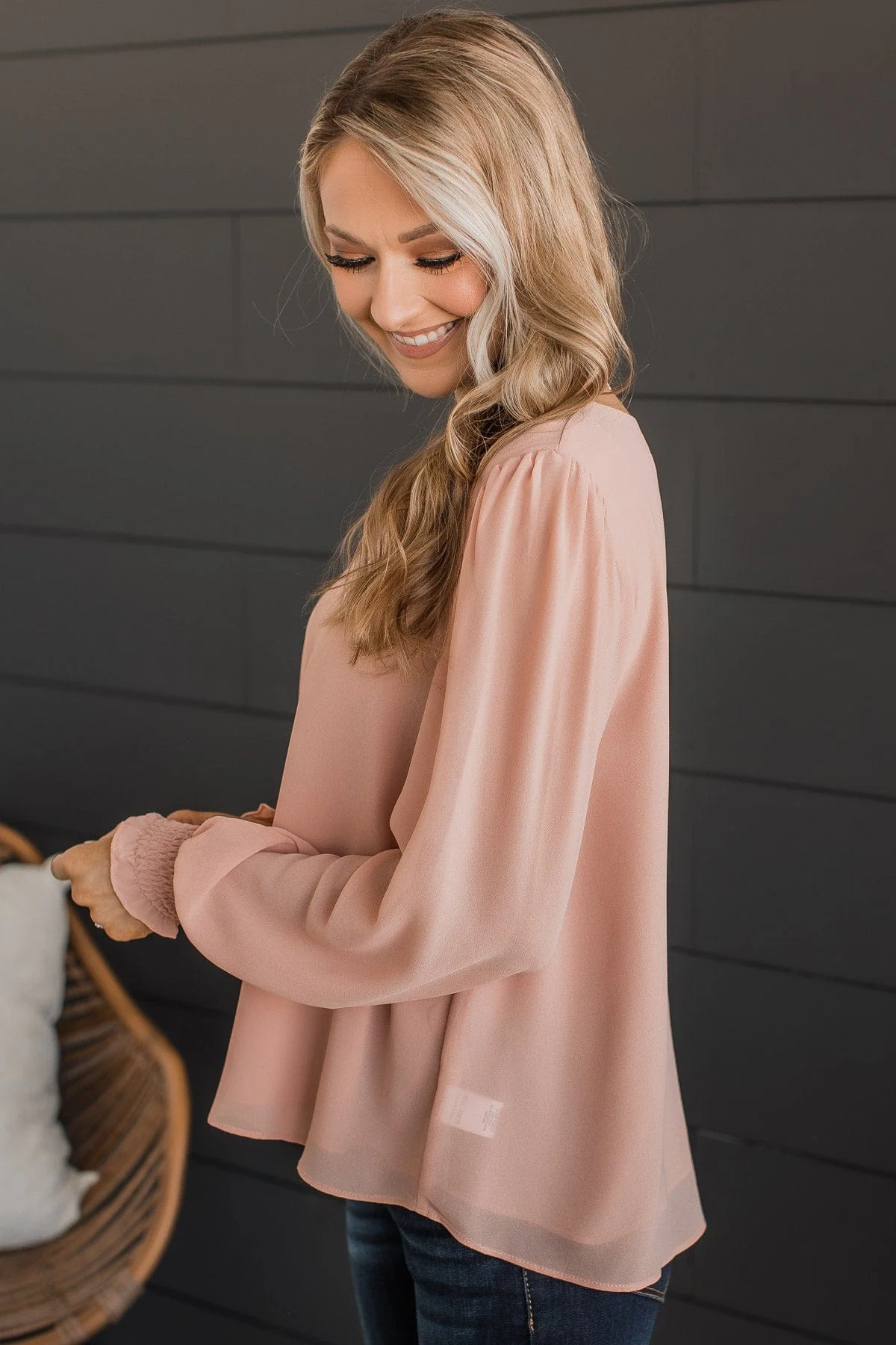 Where We Started Long Sleeve Blouse- Light Peach - Image 5