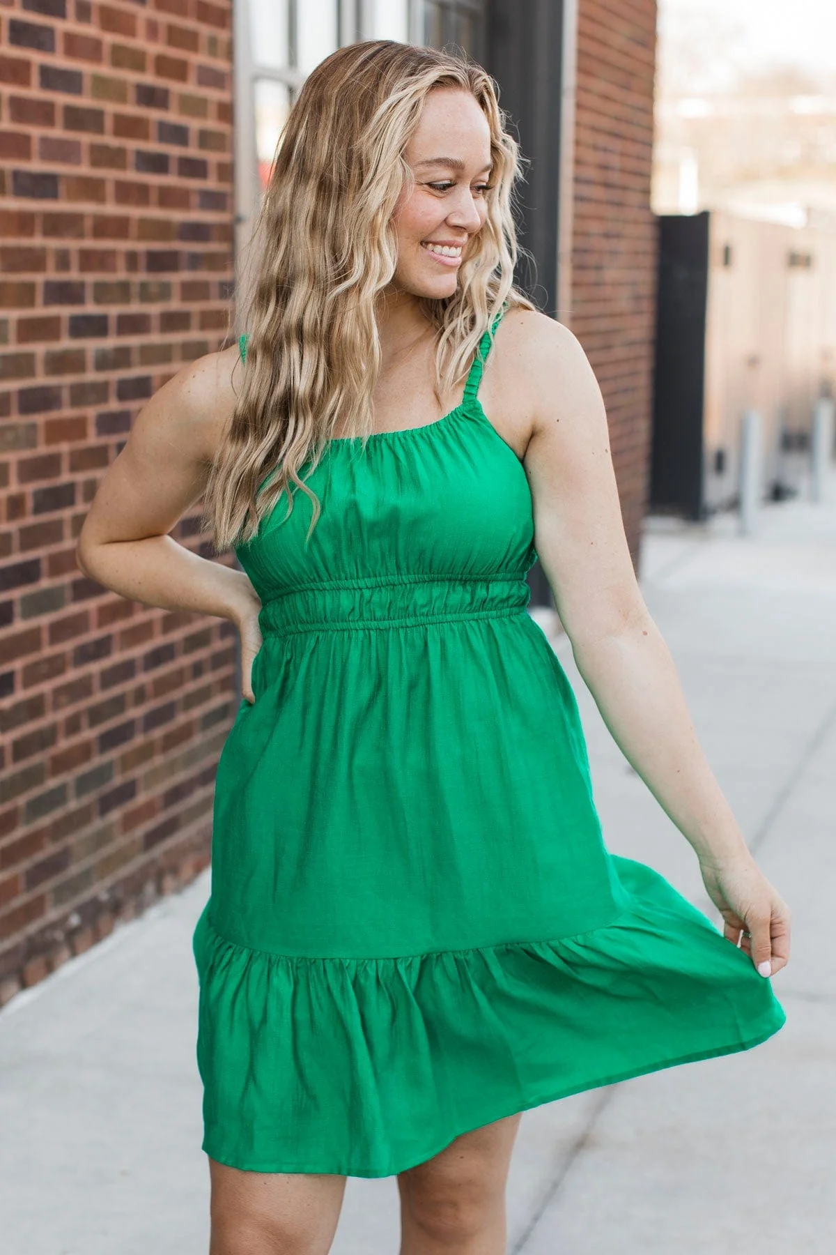 Whimsical Daydreams Mini Dress- Kelly Green - Image 2