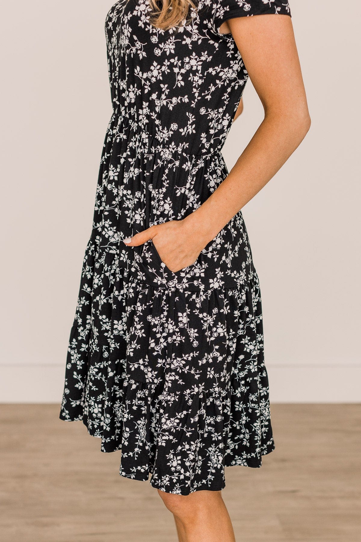 Whimsical Love Short Sleeve Floral Dress- Black - Image 3