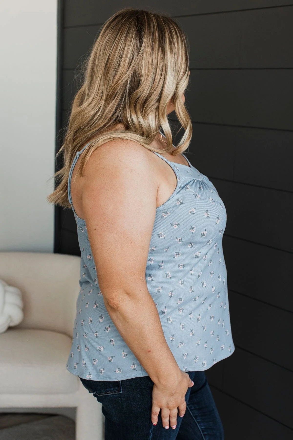 Whimsical Spirit Floral Tank Top- Denim Blue - Image 6