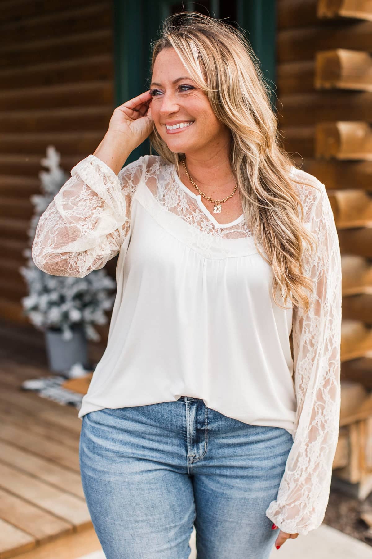 Whirlwind Romance Lace Sleeve Top- Ivory - Image 2