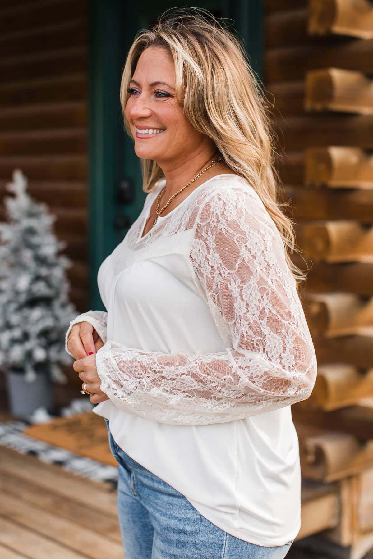 Whirlwind Romance Lace Sleeve Top- Ivory - Image 8
