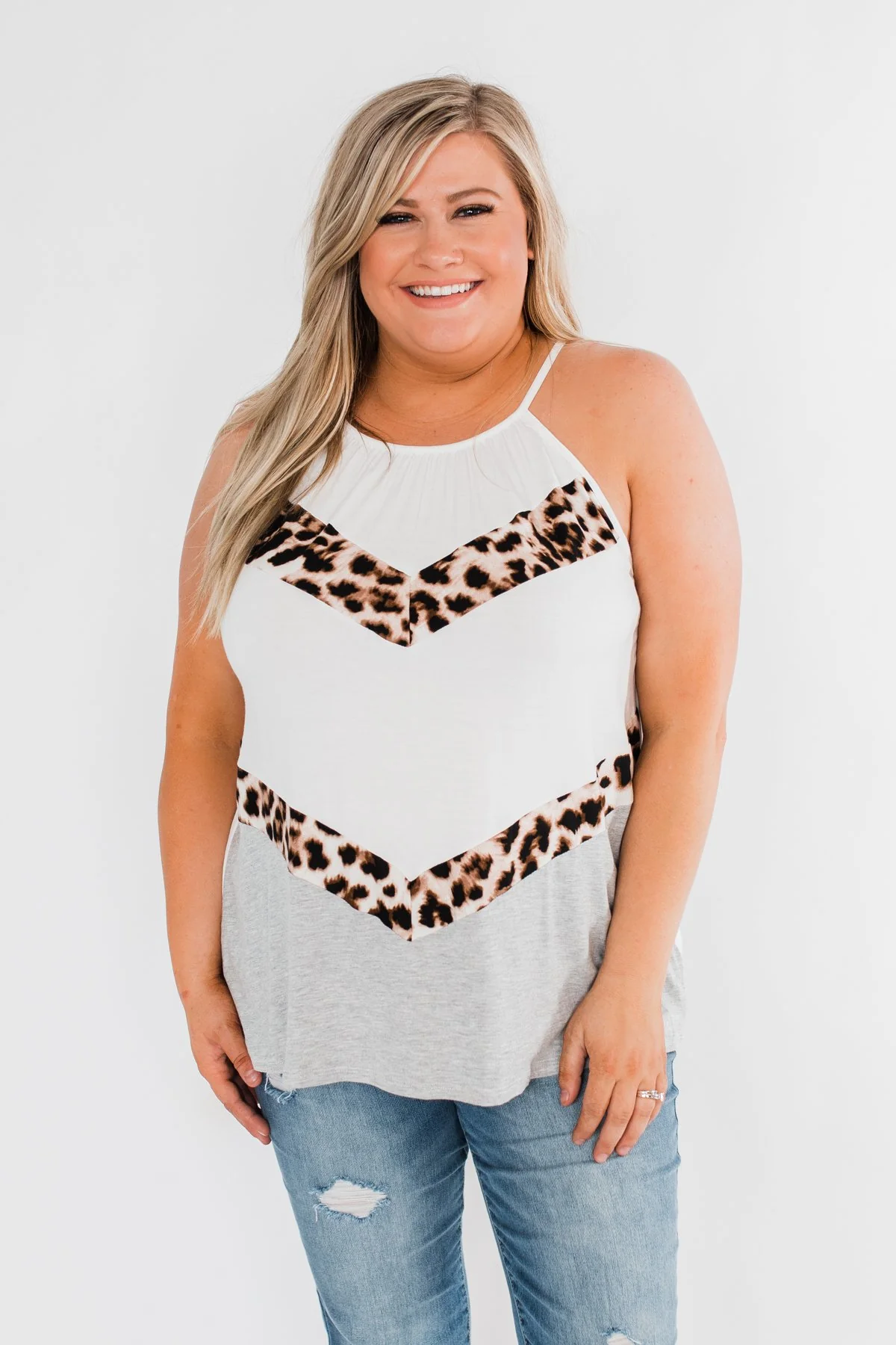 Whispers Of Love Chevron Color Block Top- Ivory & Leopard - Image 10