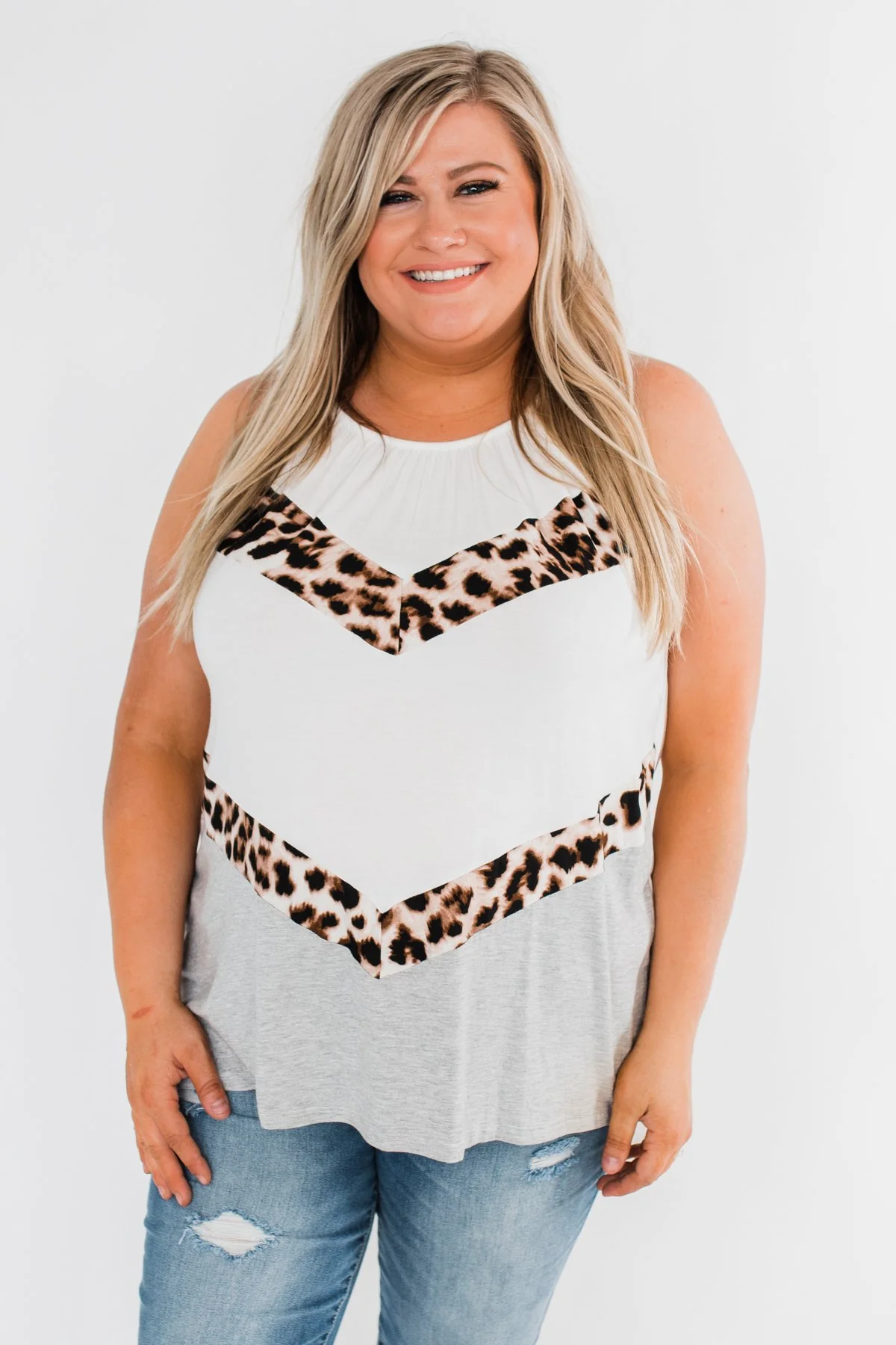 Whispers Of Love Chevron Color Block Top- Ivory & Leopard - Image 6