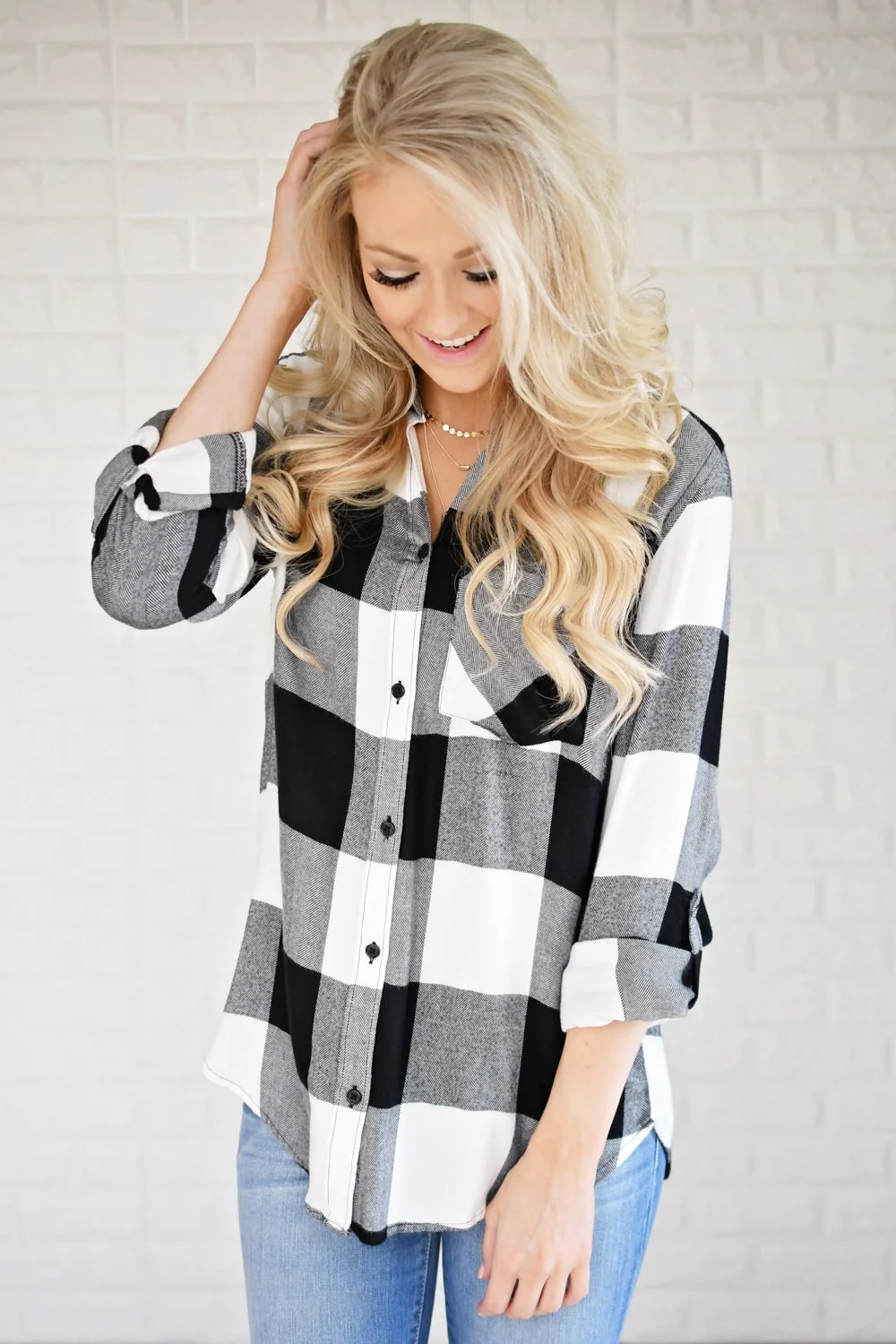 White & Black Plaid Button Up Top - Image 4
