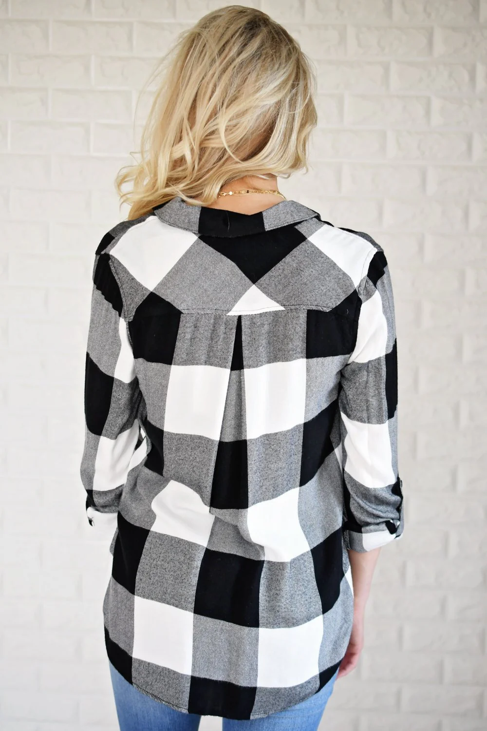 White & Black Plaid Button Up Top - Image 6