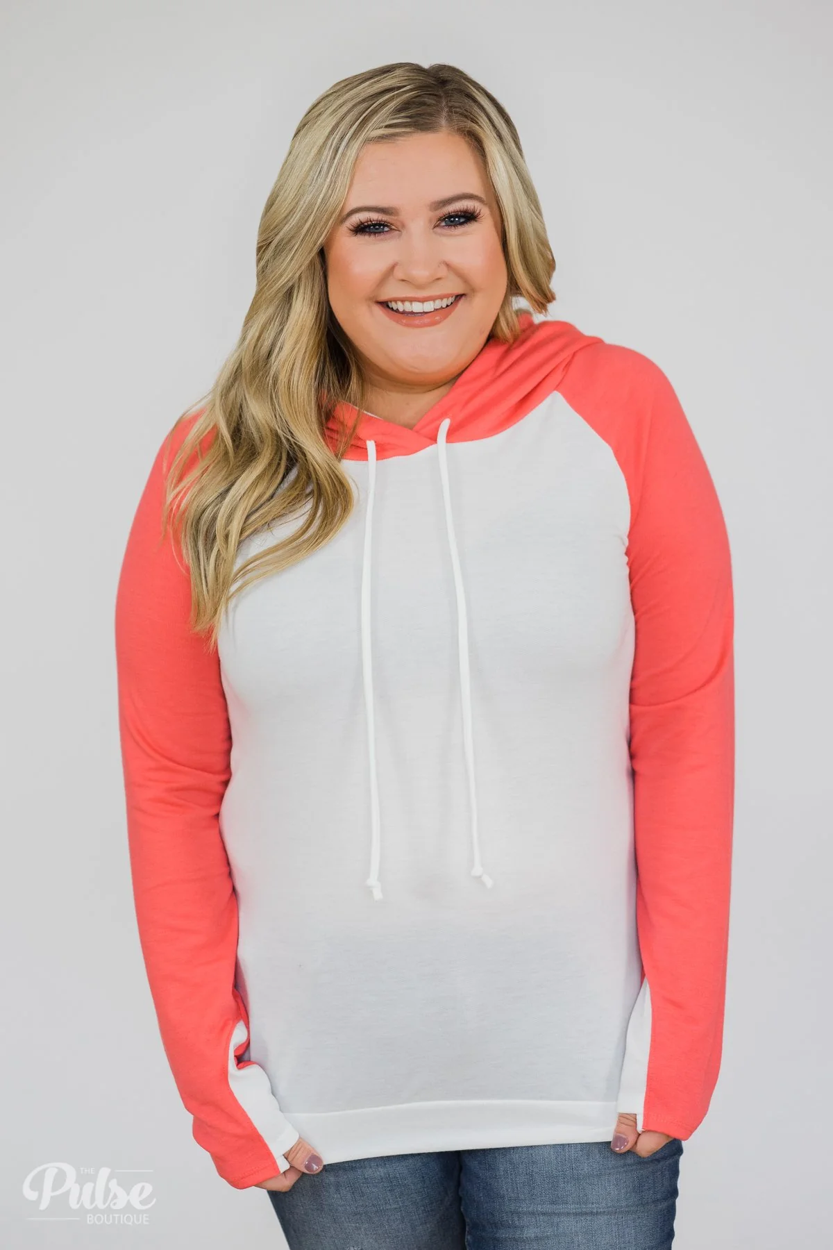 White & Coral Baseball Hoodie - Image 4