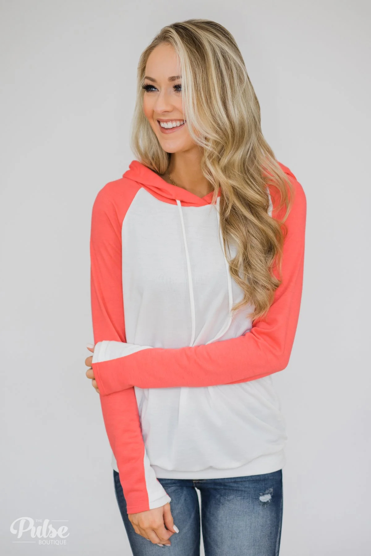 White & Coral Baseball Hoodie - Image 8
