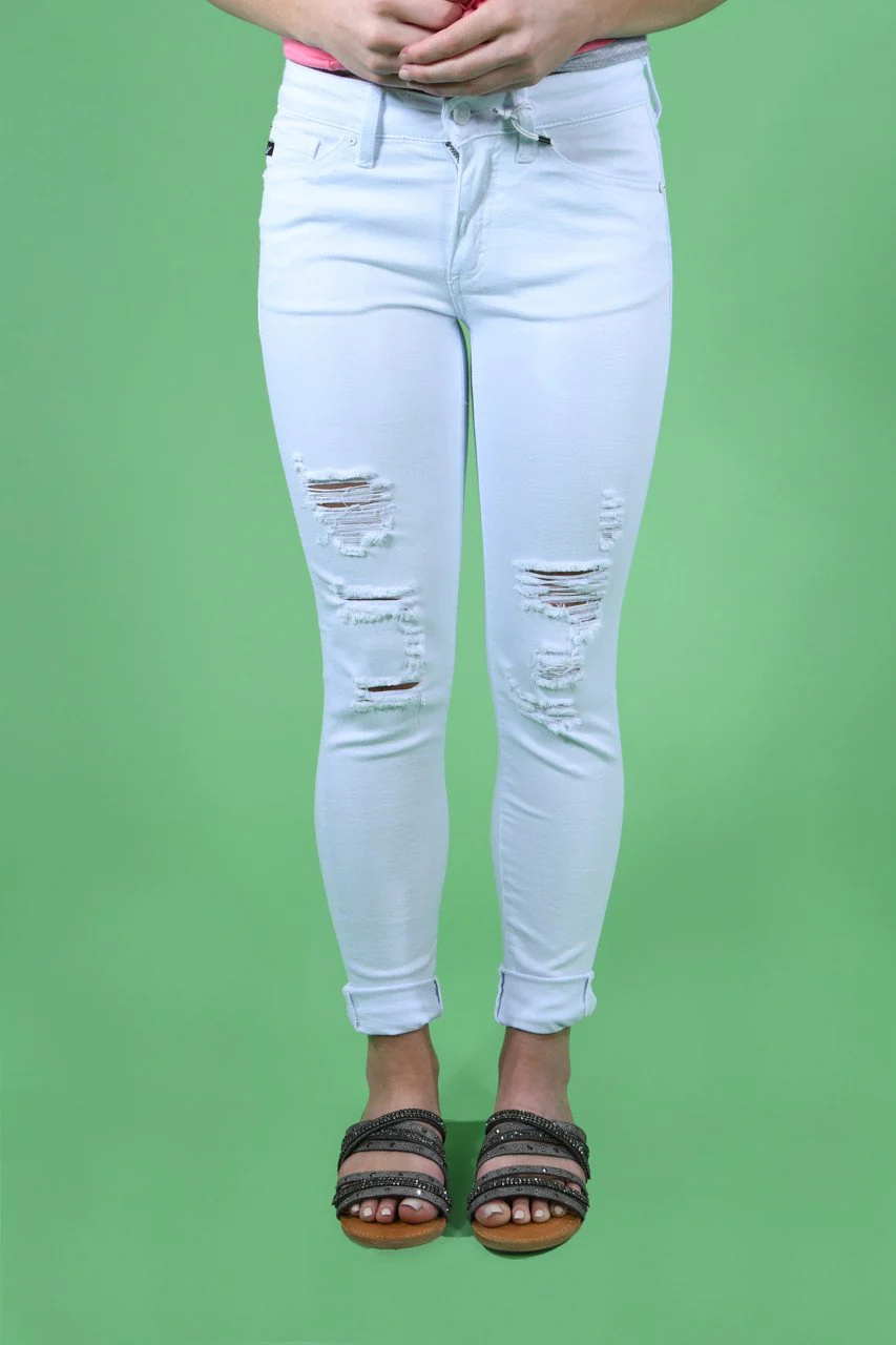 White Distressed Skinnies ~ Kan Can - Image 4