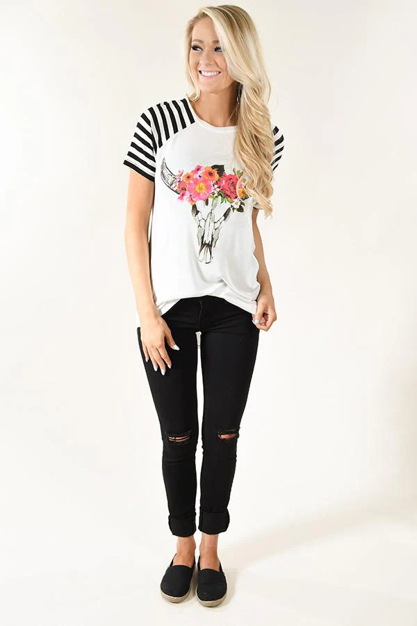 White - Floral Skull Top - Image 2