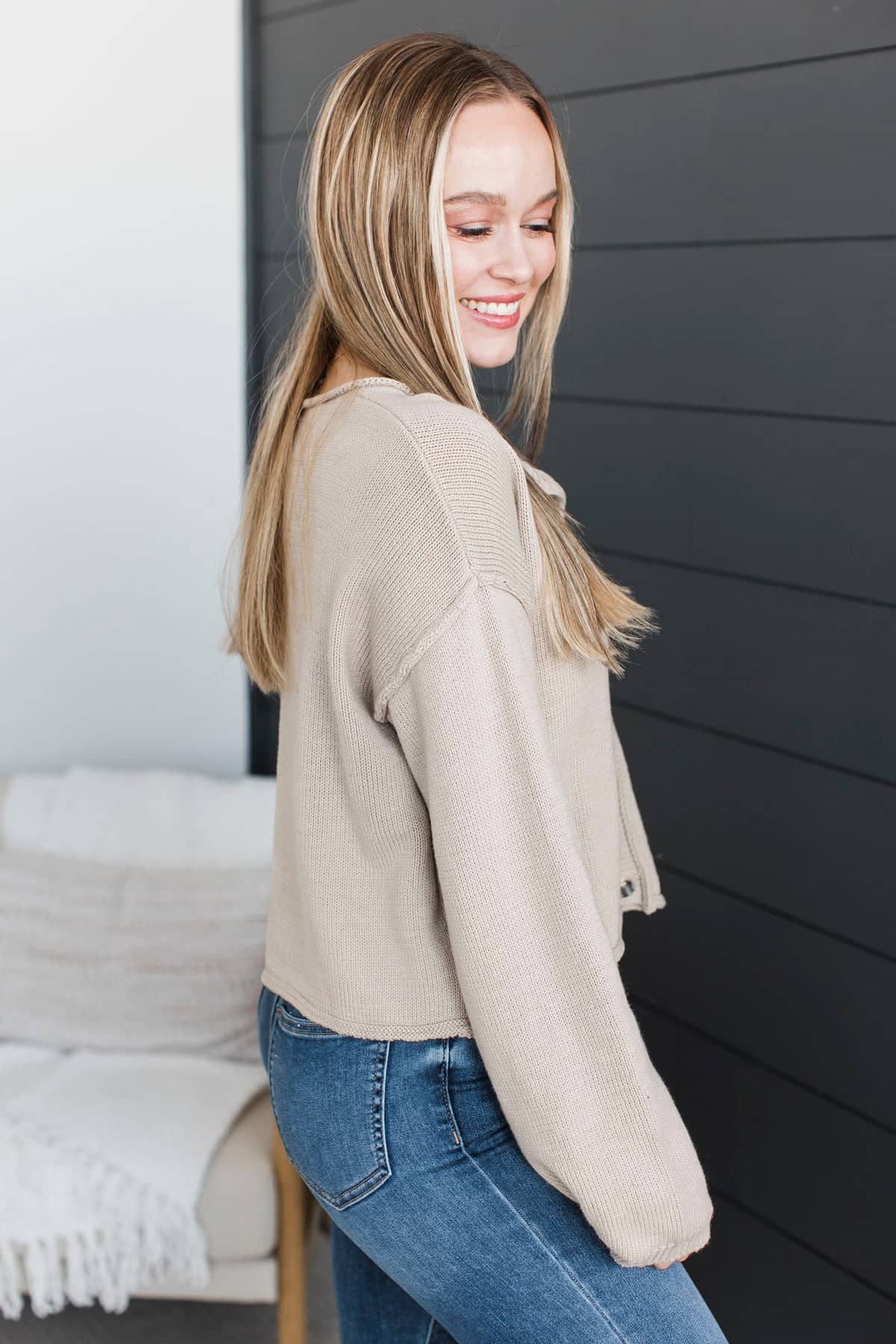 Whole New Outlook Button Cardigan- Taupe - Image 5