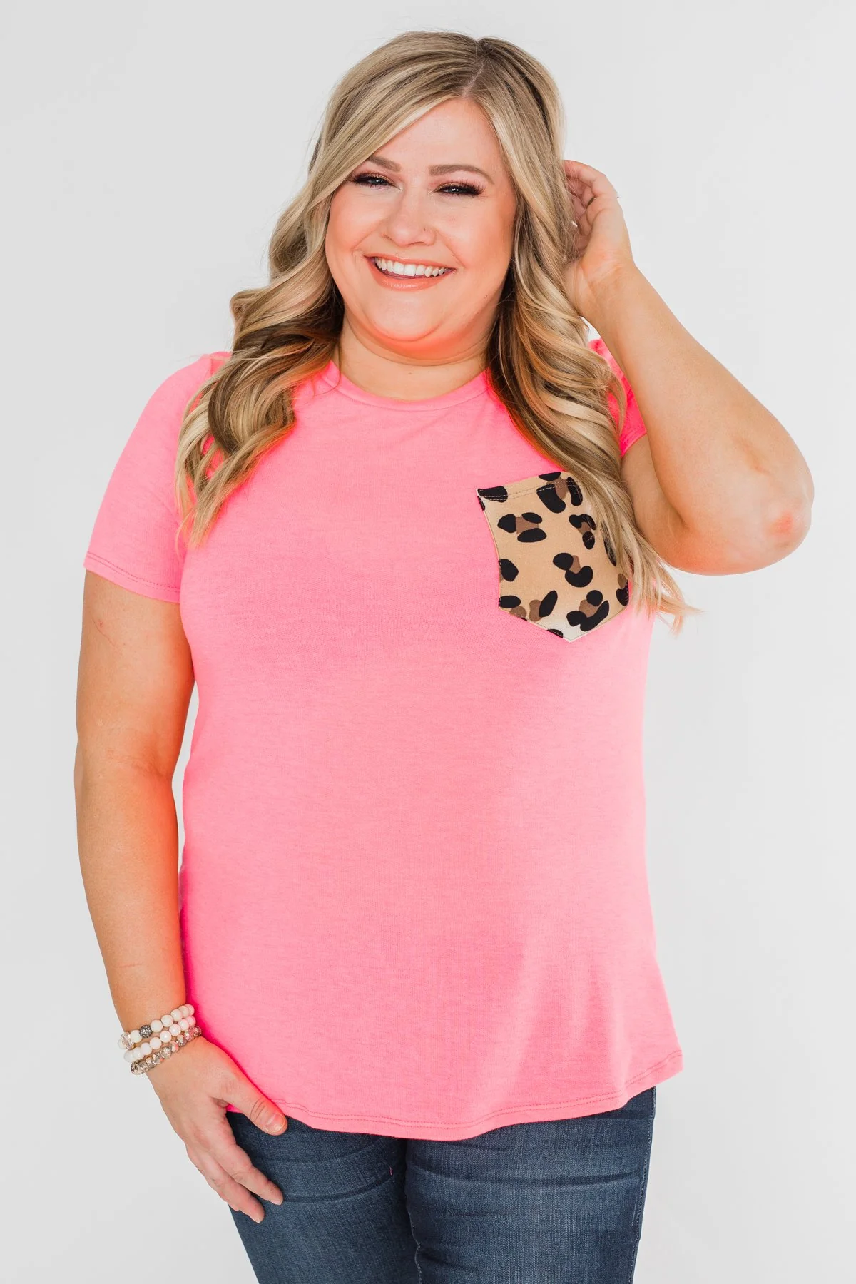 Wild At Heart Leopard Pocket Top- Bright Pink - Image 5