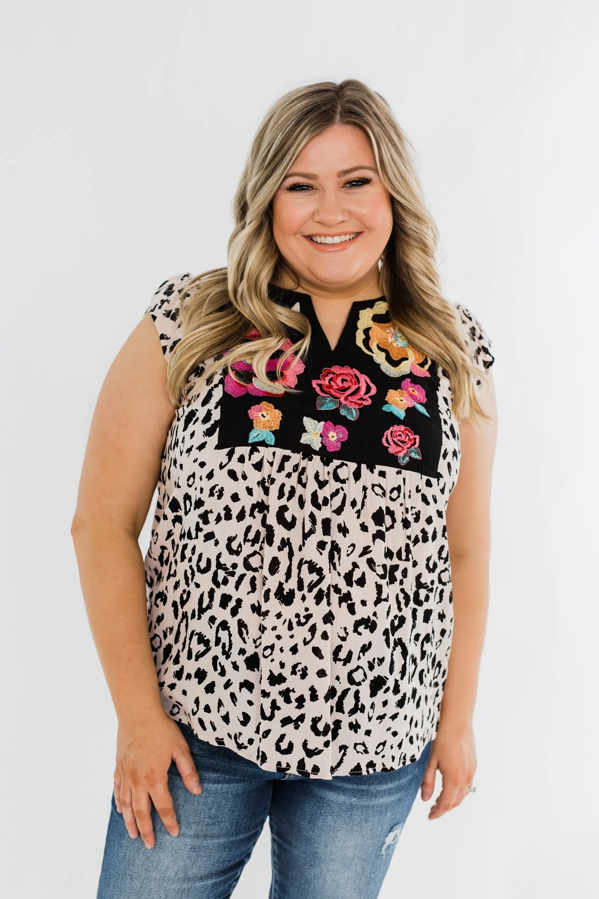 Wild Blooms Embroider & Leopard Top- Black & Pink - Image 7