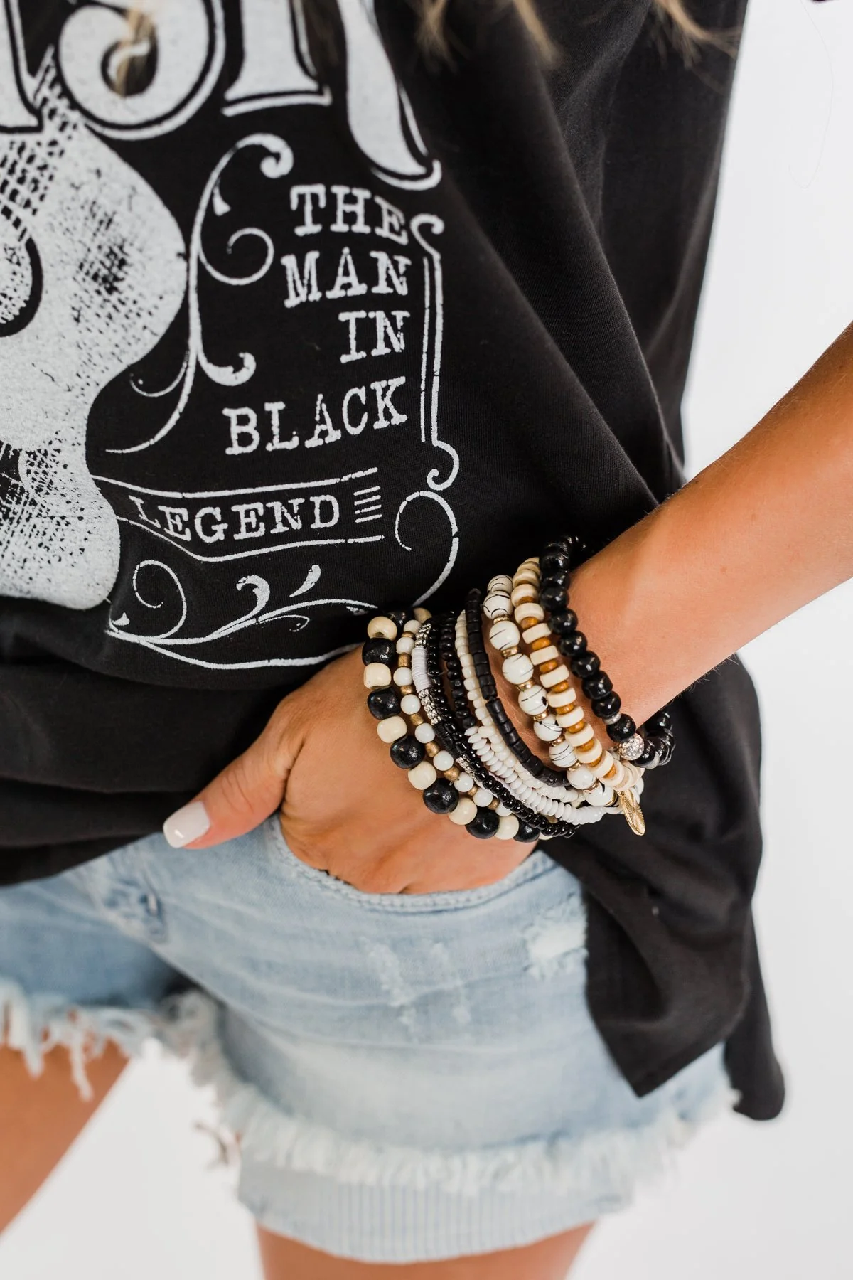 Wild By Nature Beaded Bracelet Set- Black, Ivory, & Cream - Image 2