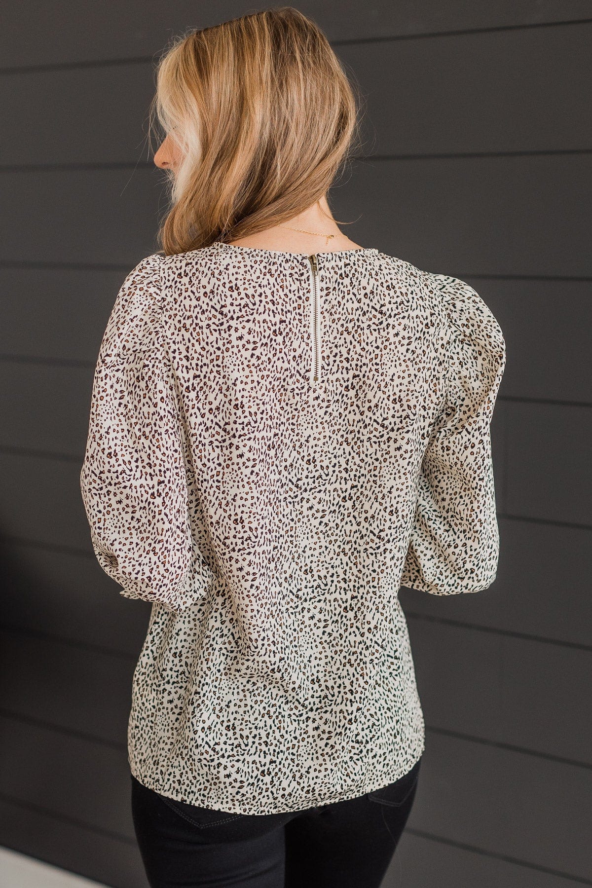 Wild Confidence Long Sleeve Leopard Blouse- Beige - Image 4
