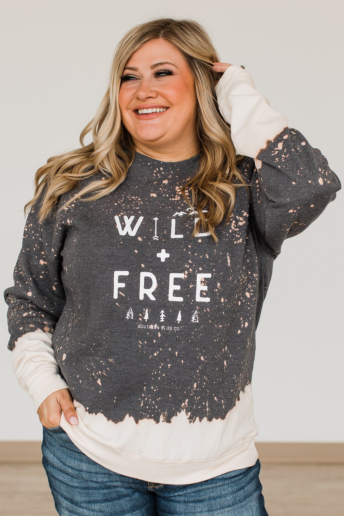 "Wild + Free" Crew Neck Pullover- Charcoal - Image 4