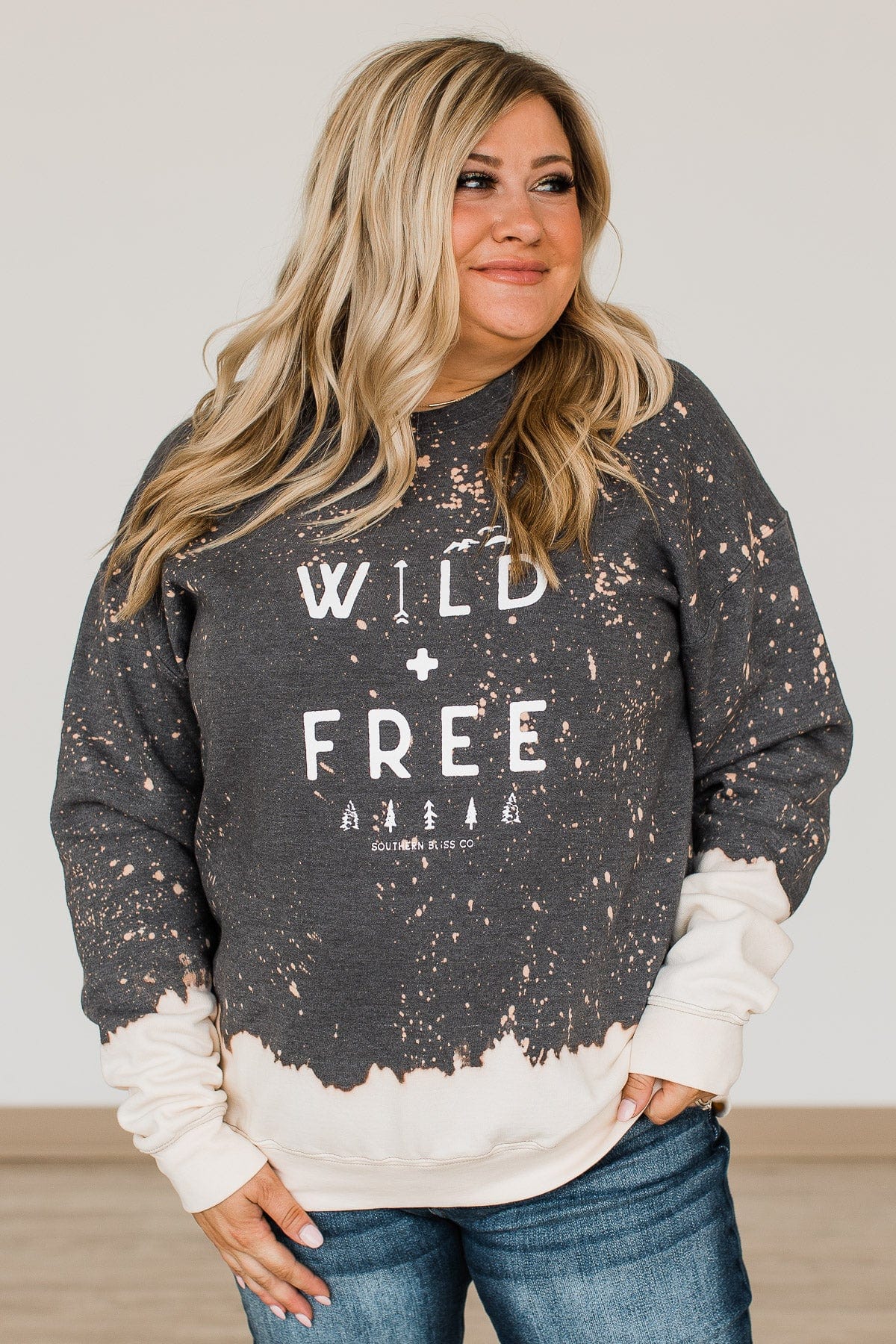 "Wild + Free" Crew Neck Pullover- Charcoal - Image 6