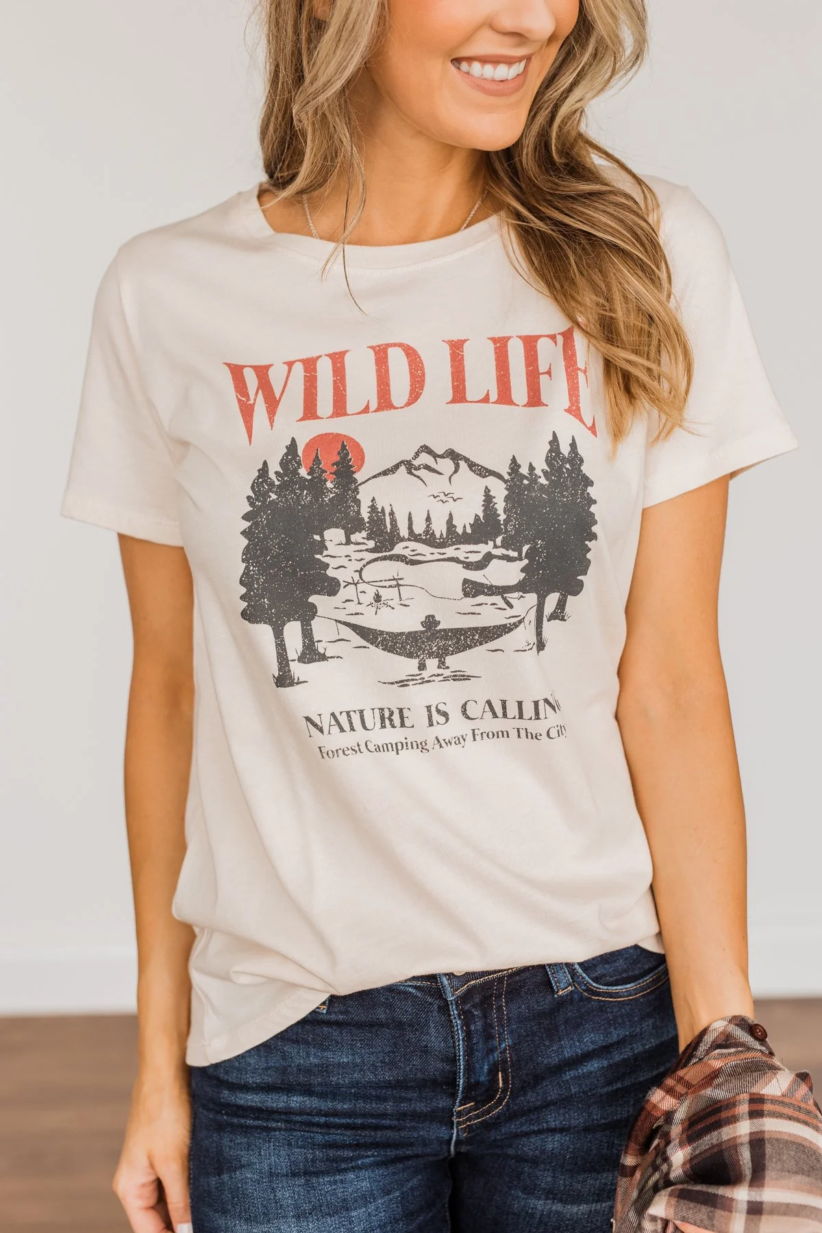 "Wild Life. Nature Is Calling" Graphic Tee- Cream - Image 4