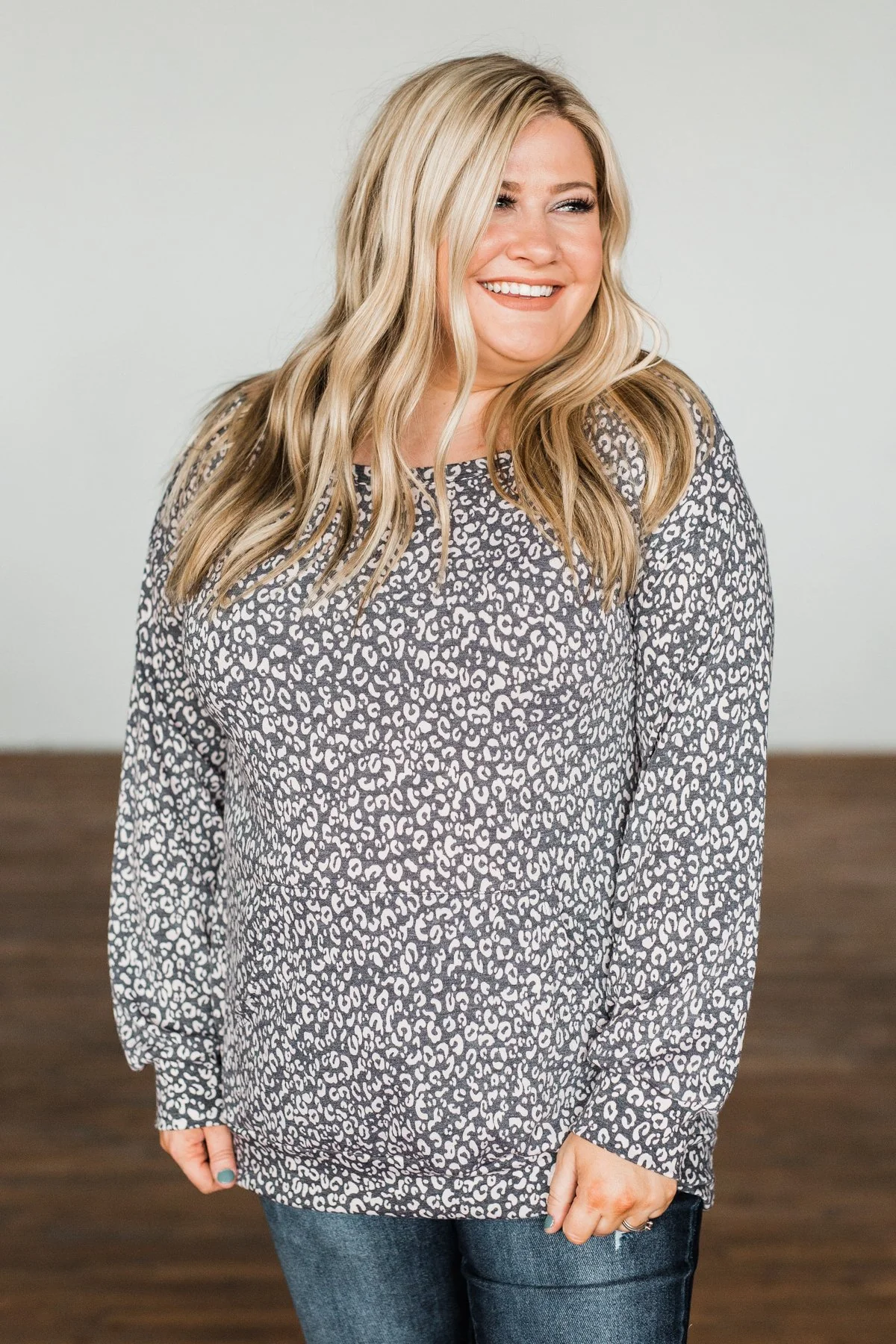 Wild Little Thing Animal Print Pullover- Charcoal & Taupe - Image 10