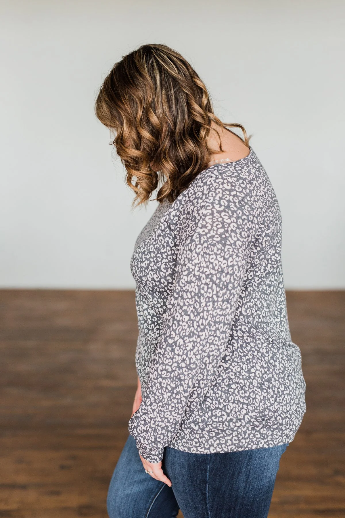 Wild Little Thing Animal Print Pullover- Charcoal & Taupe - Image 14