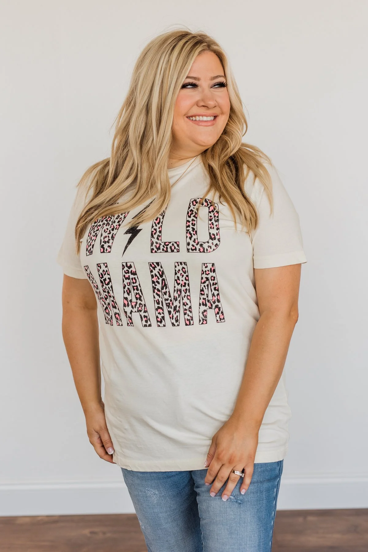 "Wild Mama" Lightning Bolt Graphic Tee- Light Cream - Image 4