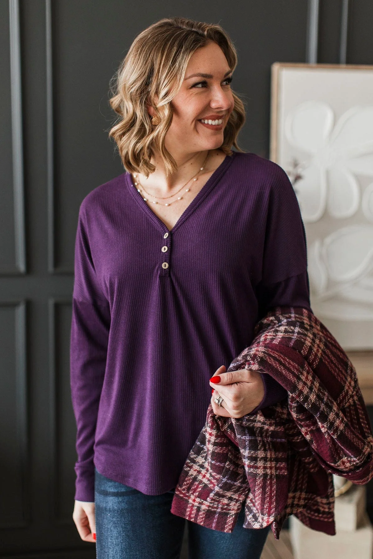 Wild Over You Dolman Sleeve Top- Dark Plum - Image 3