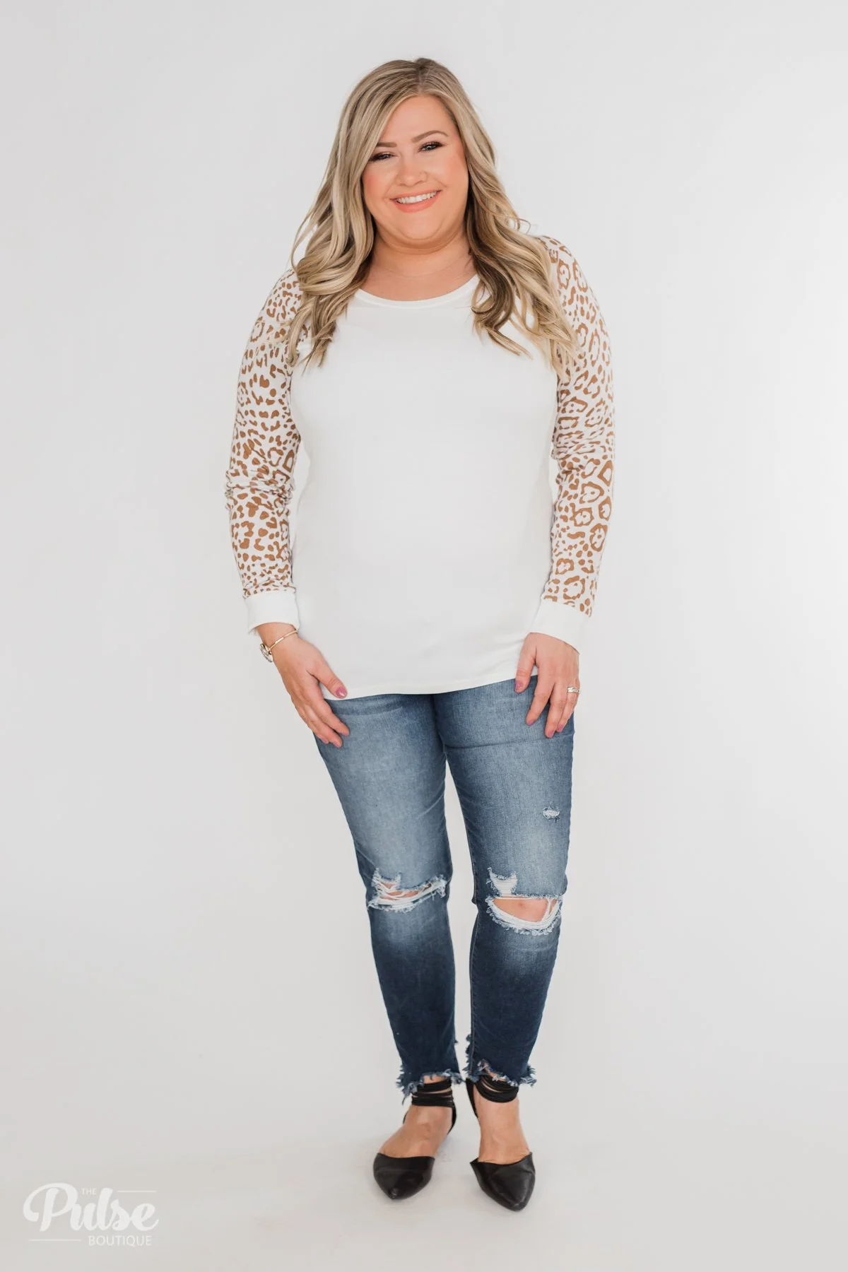Wildest Dreams Leopard Long Sleeve Top- Ivory & Light Brown - Image 3