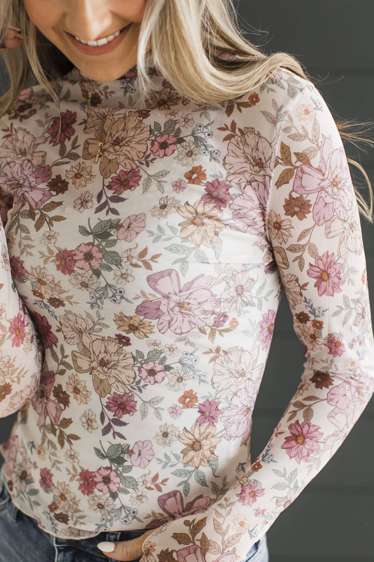 Wildflower Dreams Floral Mesh Top- Bone - Image 3