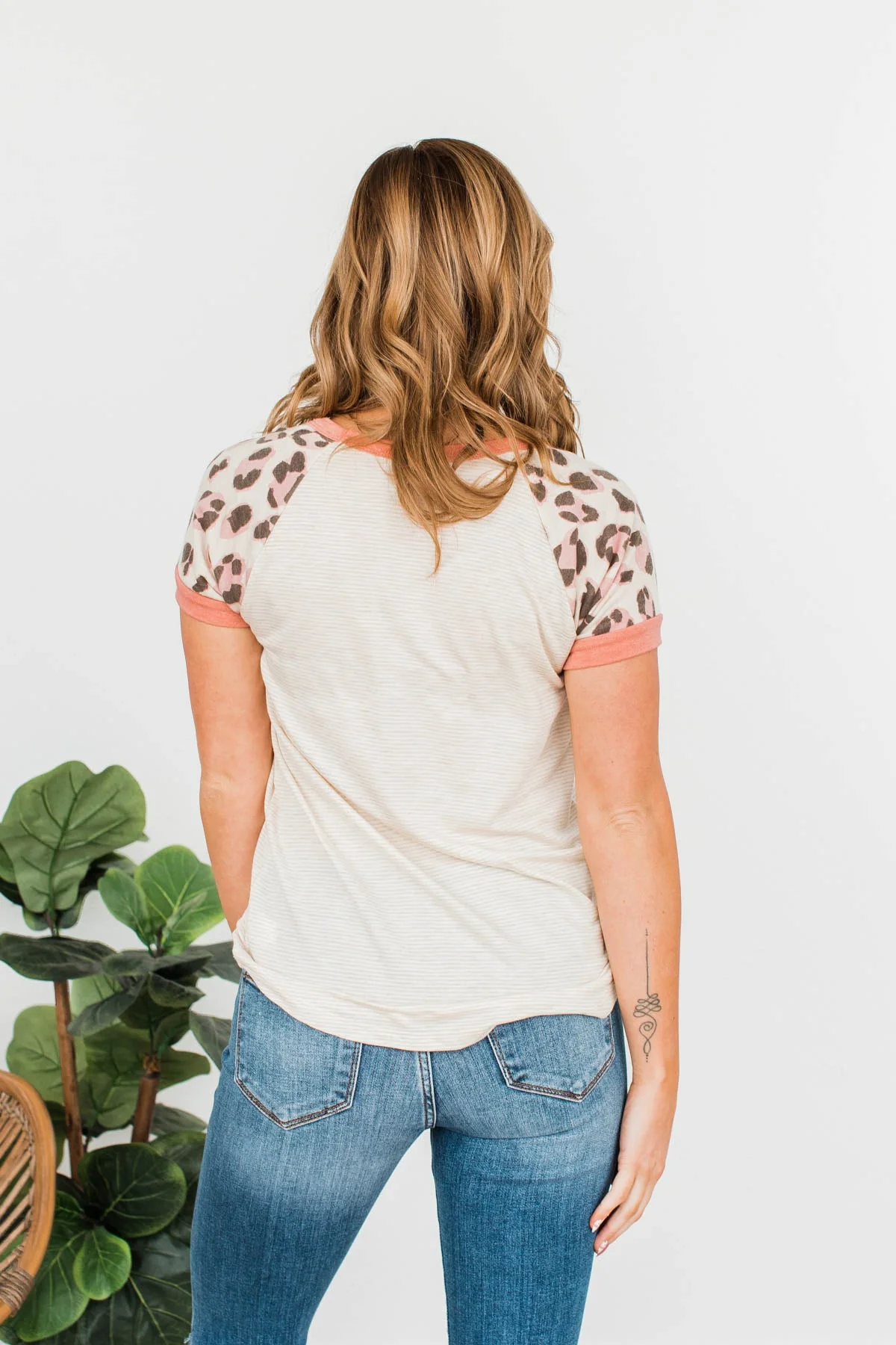 Wildly Effortless Short Sleeve Top- Beige & Pink - Image 6