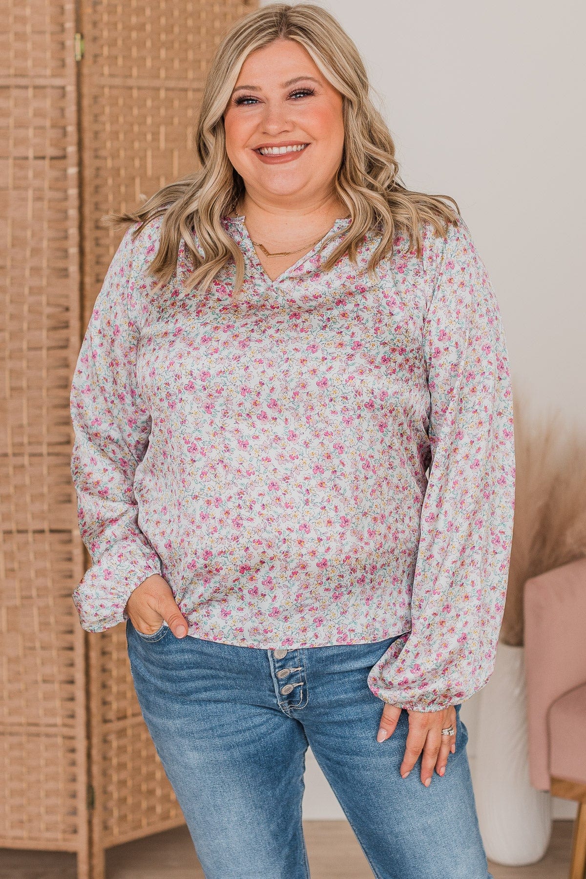 Win My Heart Long Sleeve Floral Blouse- Off-White - Image 2