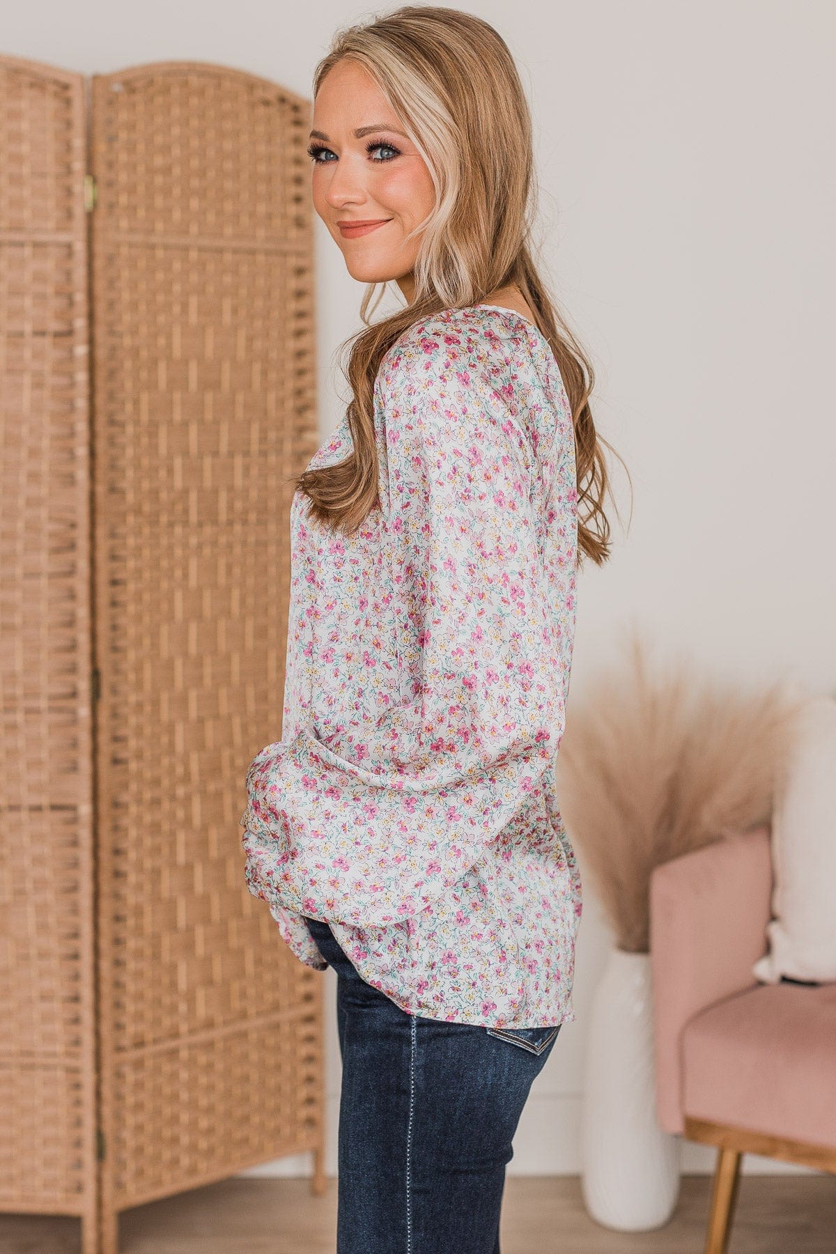 Win My Heart Long Sleeve Floral Blouse- Off-White - Image 5