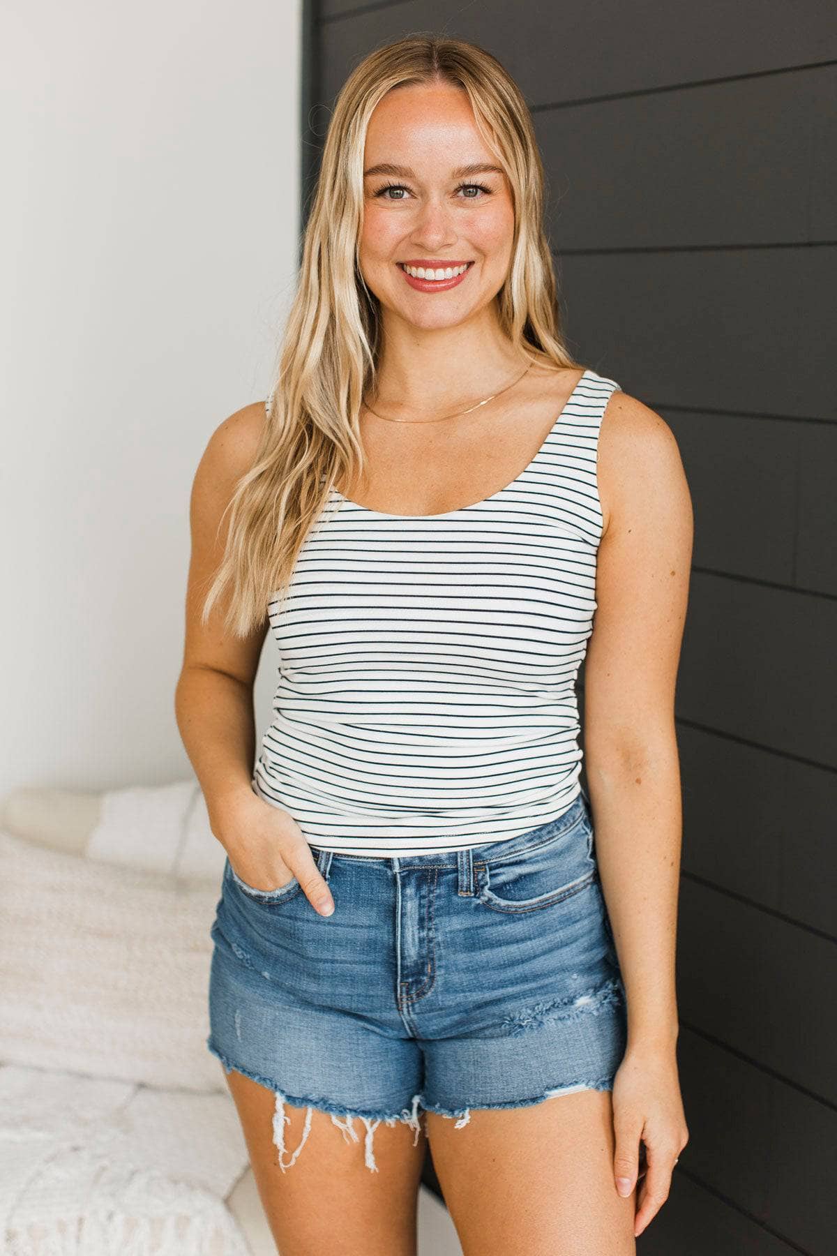 Winning Smiles Striped Tank Top- Ivory & Dark Navy - Image 4