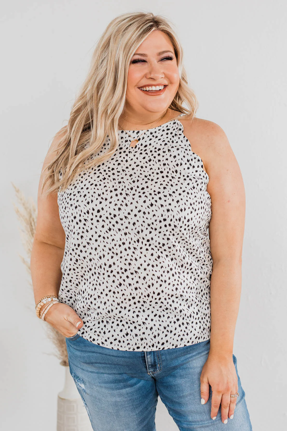 Winning Wardrobe Spotted Tank Top- Black & Ivory