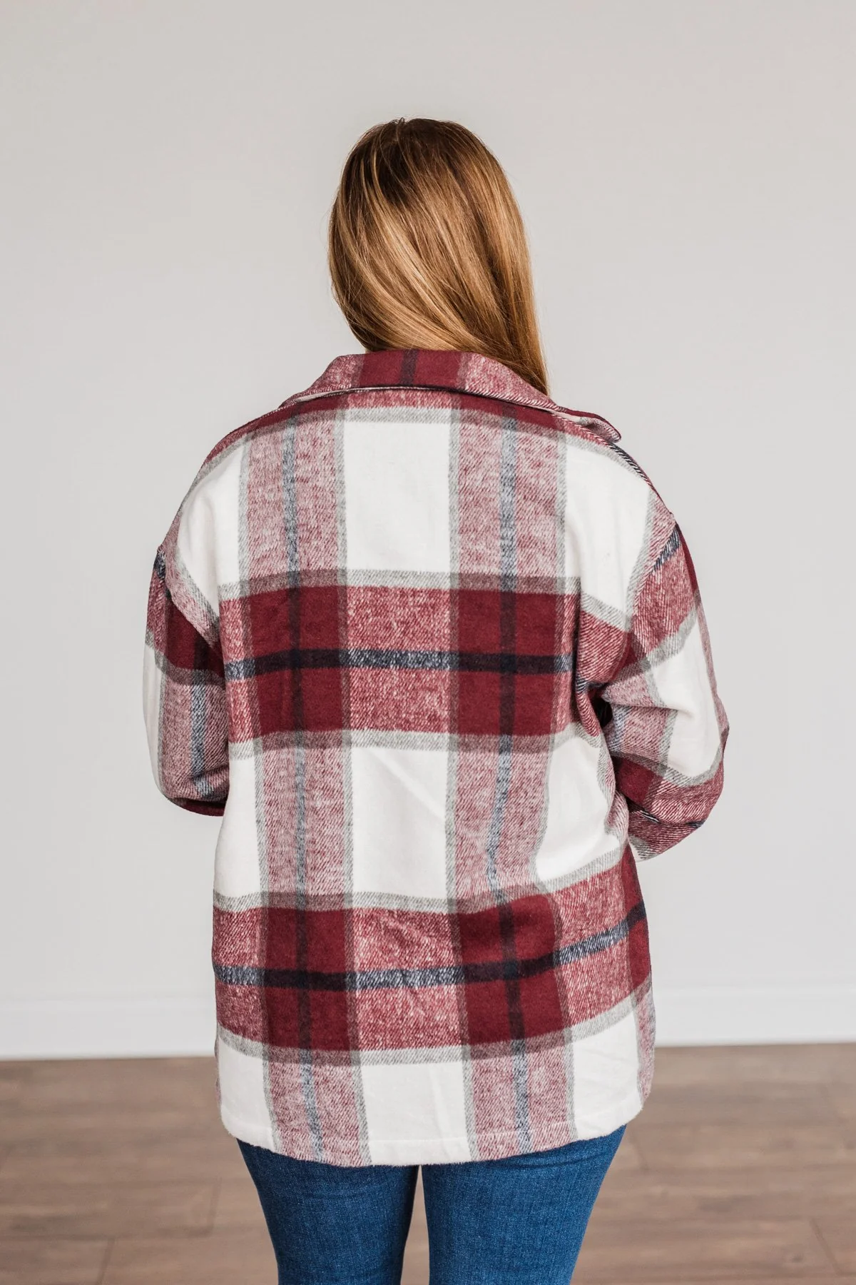 Winter Blessing Plaid Jacket- Burgundy & Ivory - Image 11
