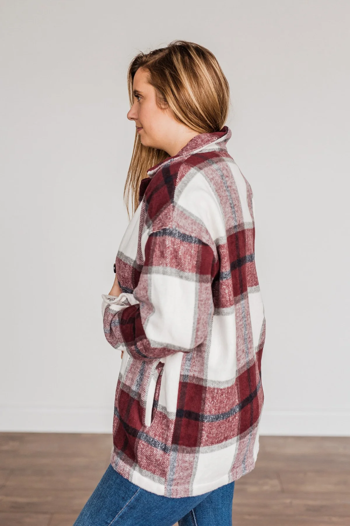 Winter Blessing Plaid Jacket- Burgundy & Ivory - Image 9