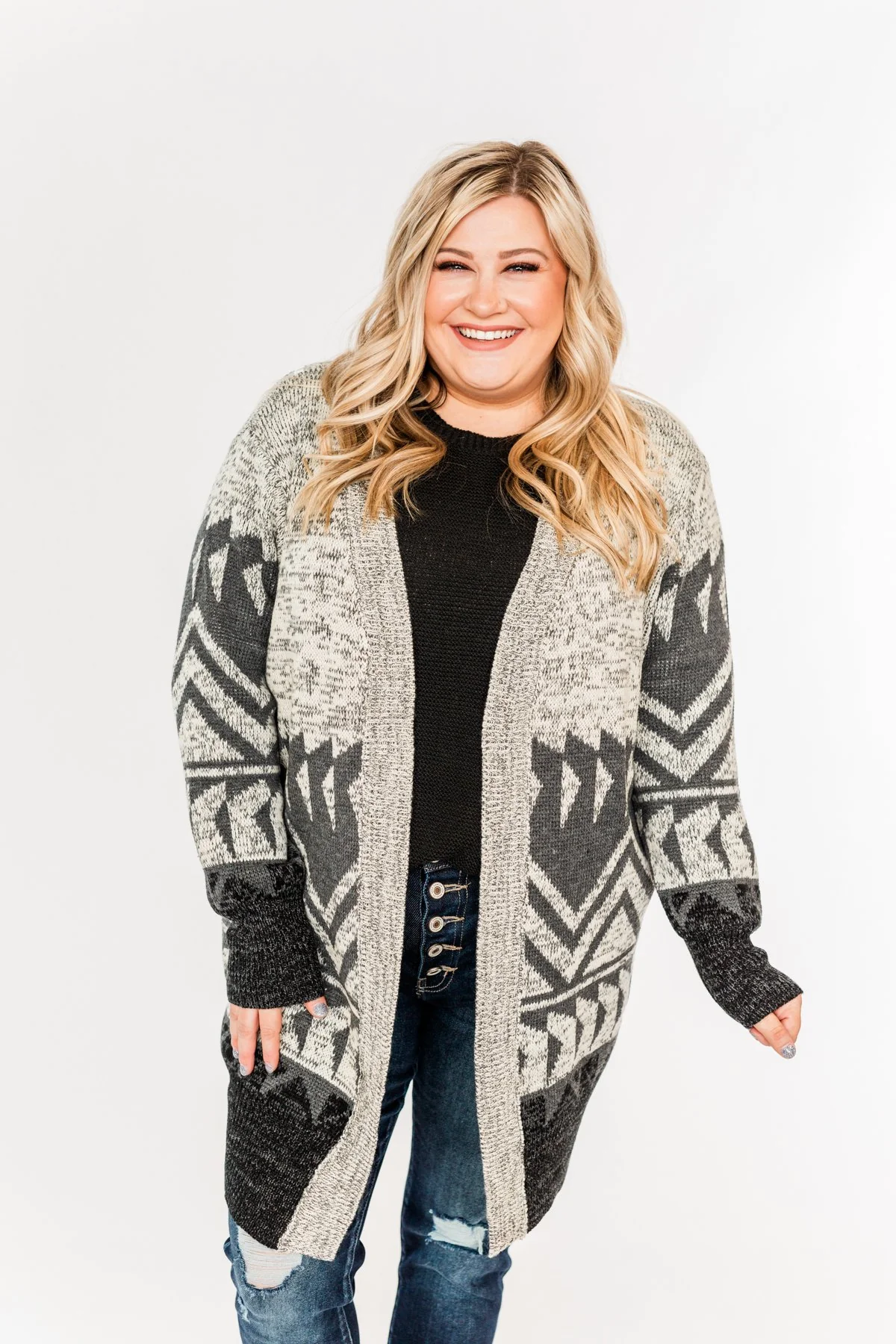 Winter Breeze Heavy Knit Cardigan- Grey & Charcoal - Image 2