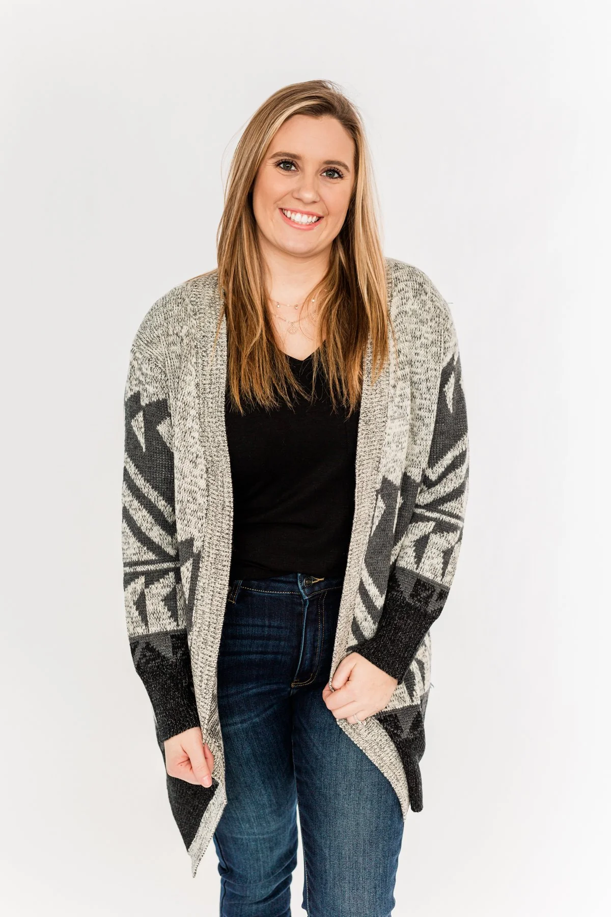 Winter Breeze Heavy Knit Cardigan- Grey & Charcoal - Image 3