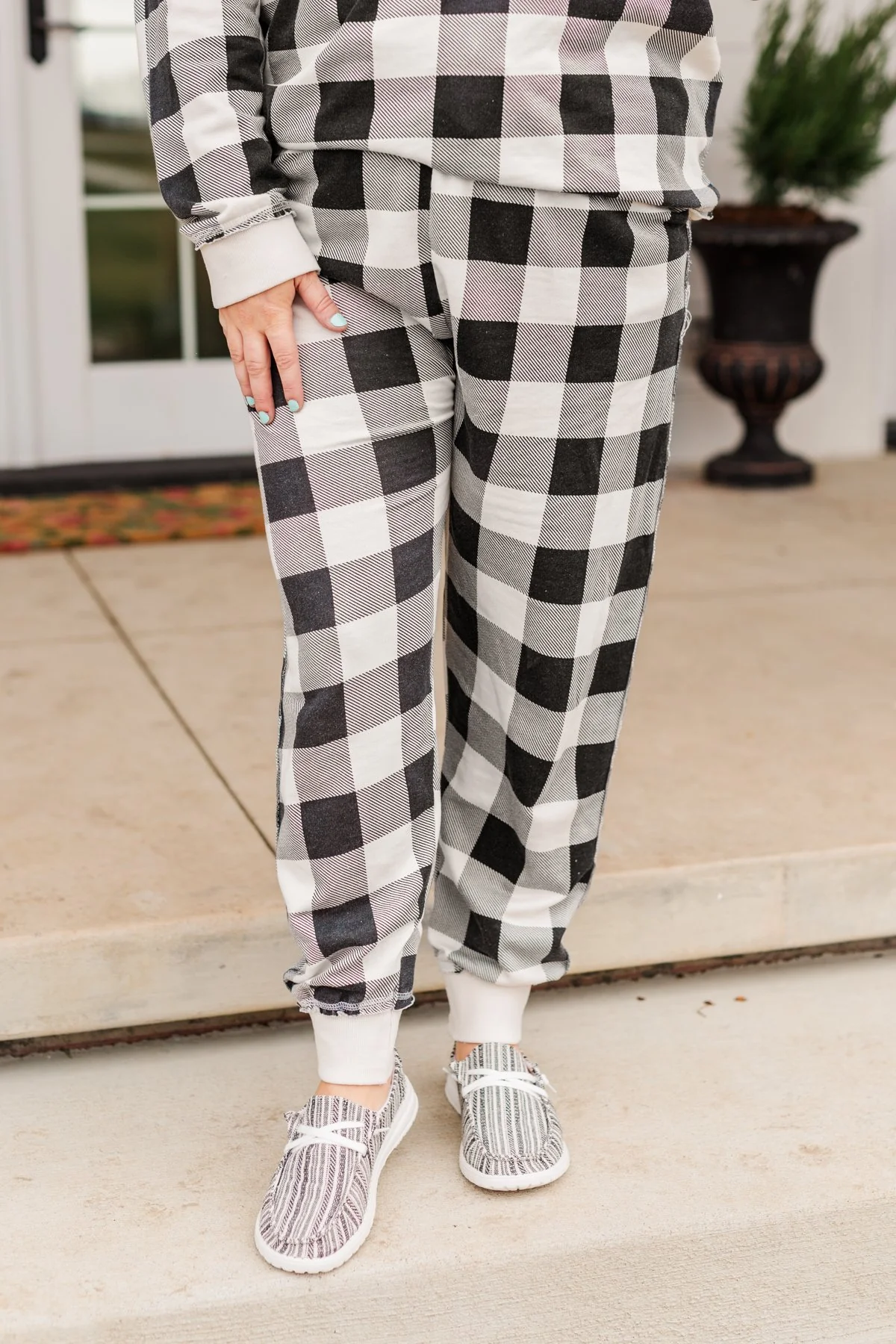 Winter Dreams Buffalo Plaid Joggers- Black & White - Image 3