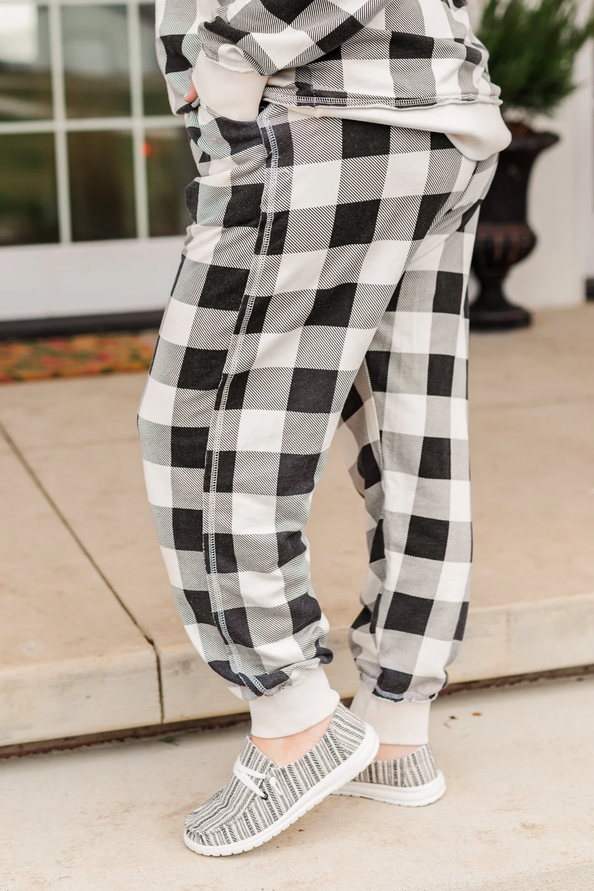 Winter Dreams Buffalo Plaid Joggers- Black & White - Image 4