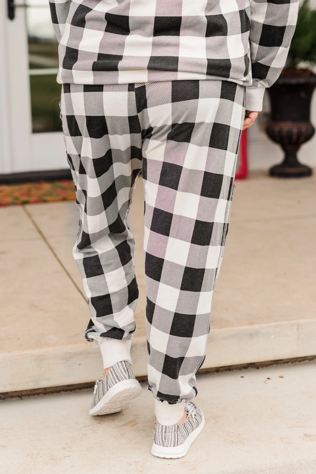 Winter Dreams Buffalo Plaid Joggers- Black & White - Image 5
