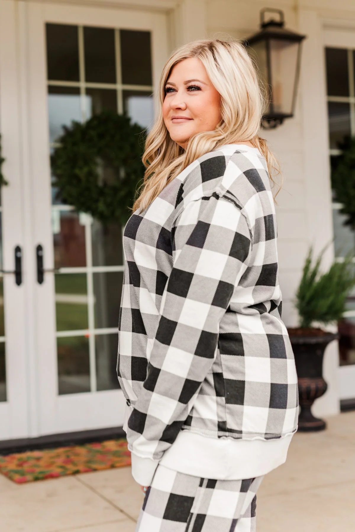 Winter Dreams Buffalo Plaid Top- Black & White - Image 11