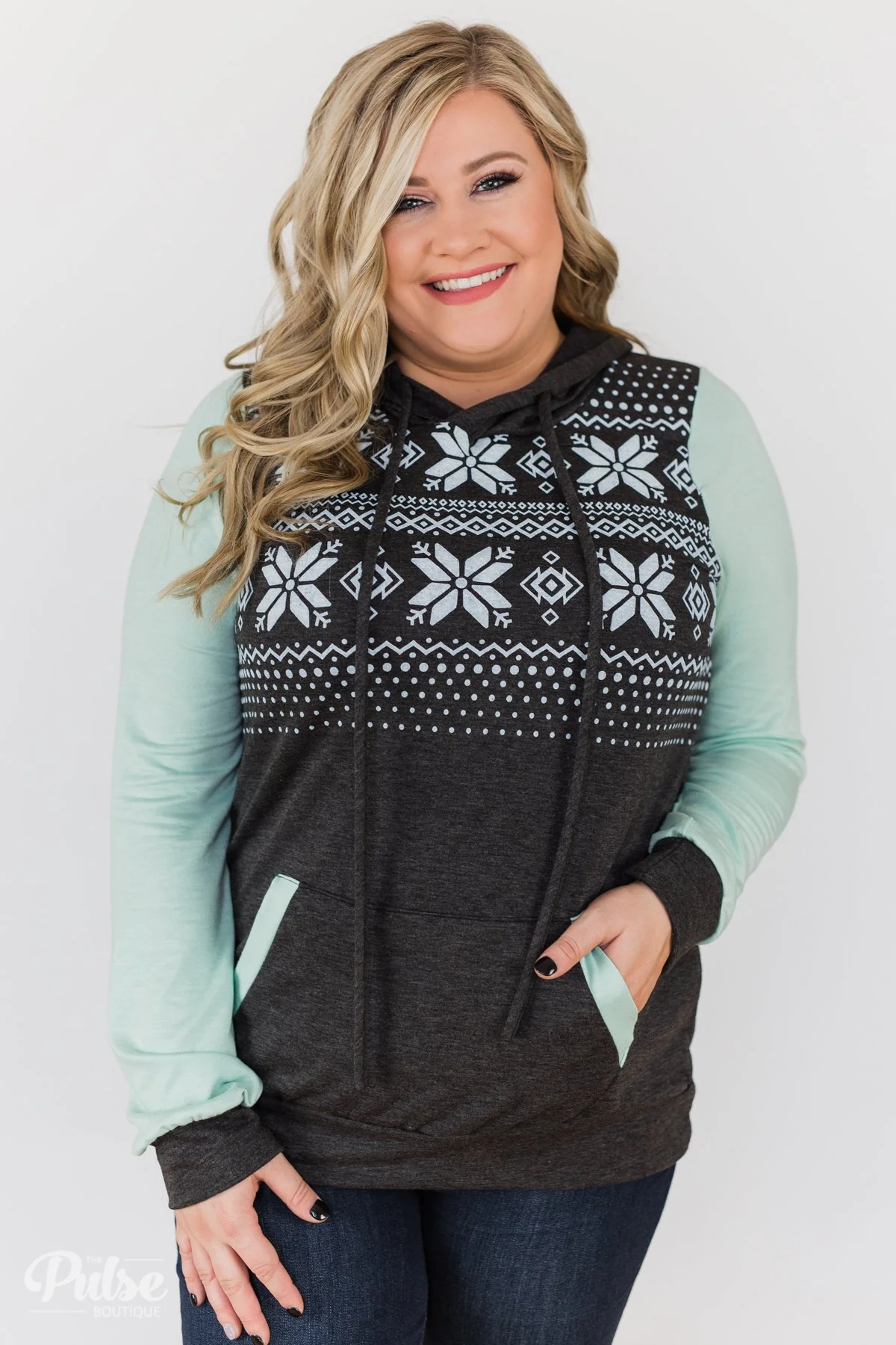 Winter Is Coming Snowflake Hoodie- Mint & Charcoal - Image 11