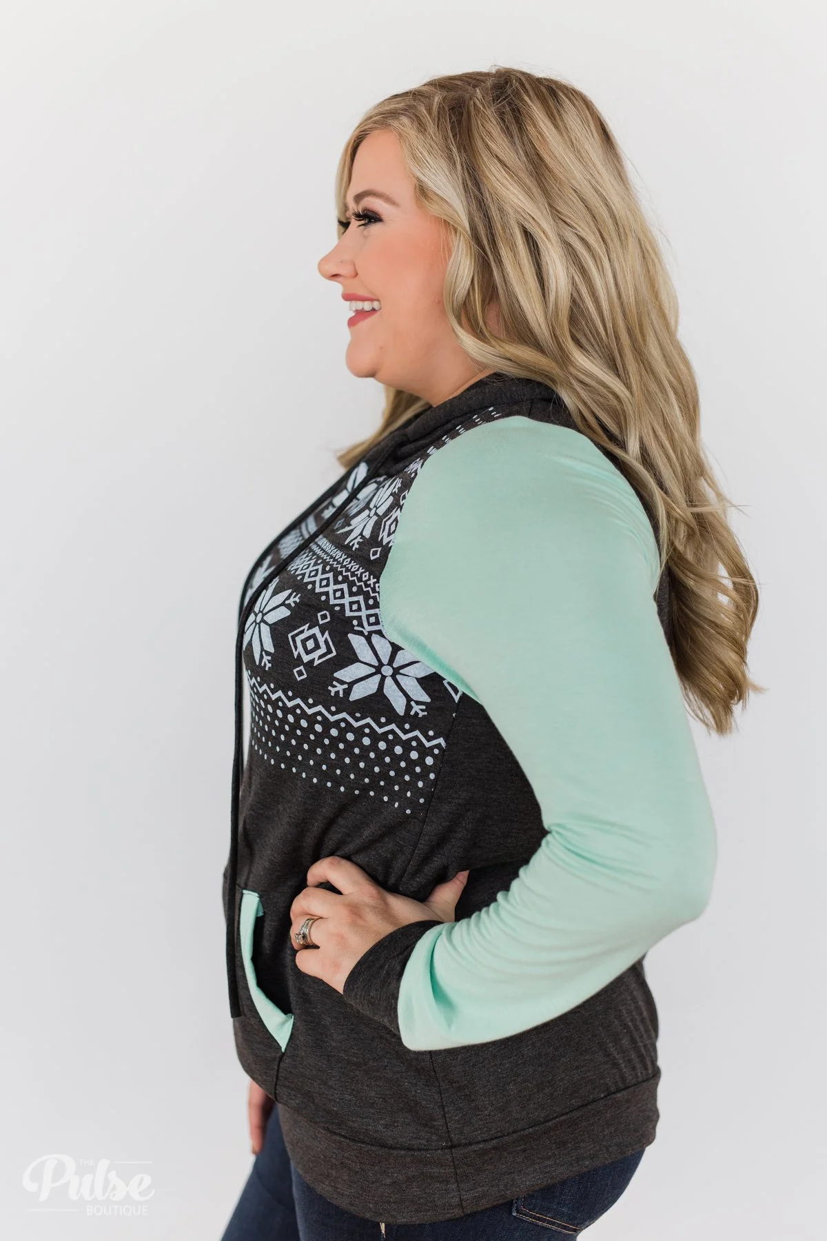 Winter Is Coming Snowflake Hoodie- Mint & Charcoal - Image 12