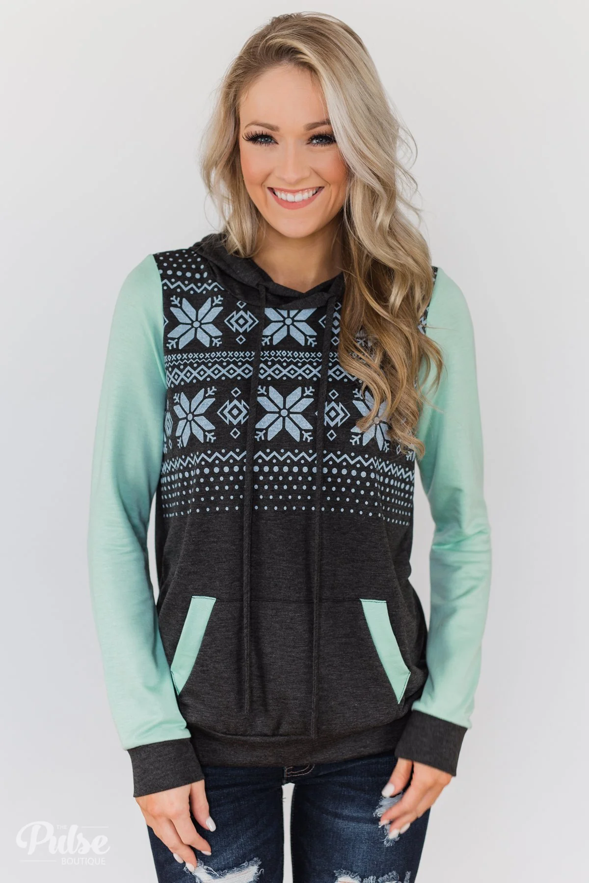 Winter Is Coming Snowflake Hoodie- Mint & Charcoal - Image 5