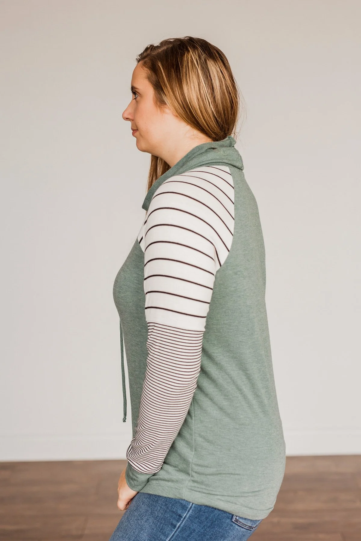 Winter Is Magic Cowl Neck Top- Light Olive - Image 8