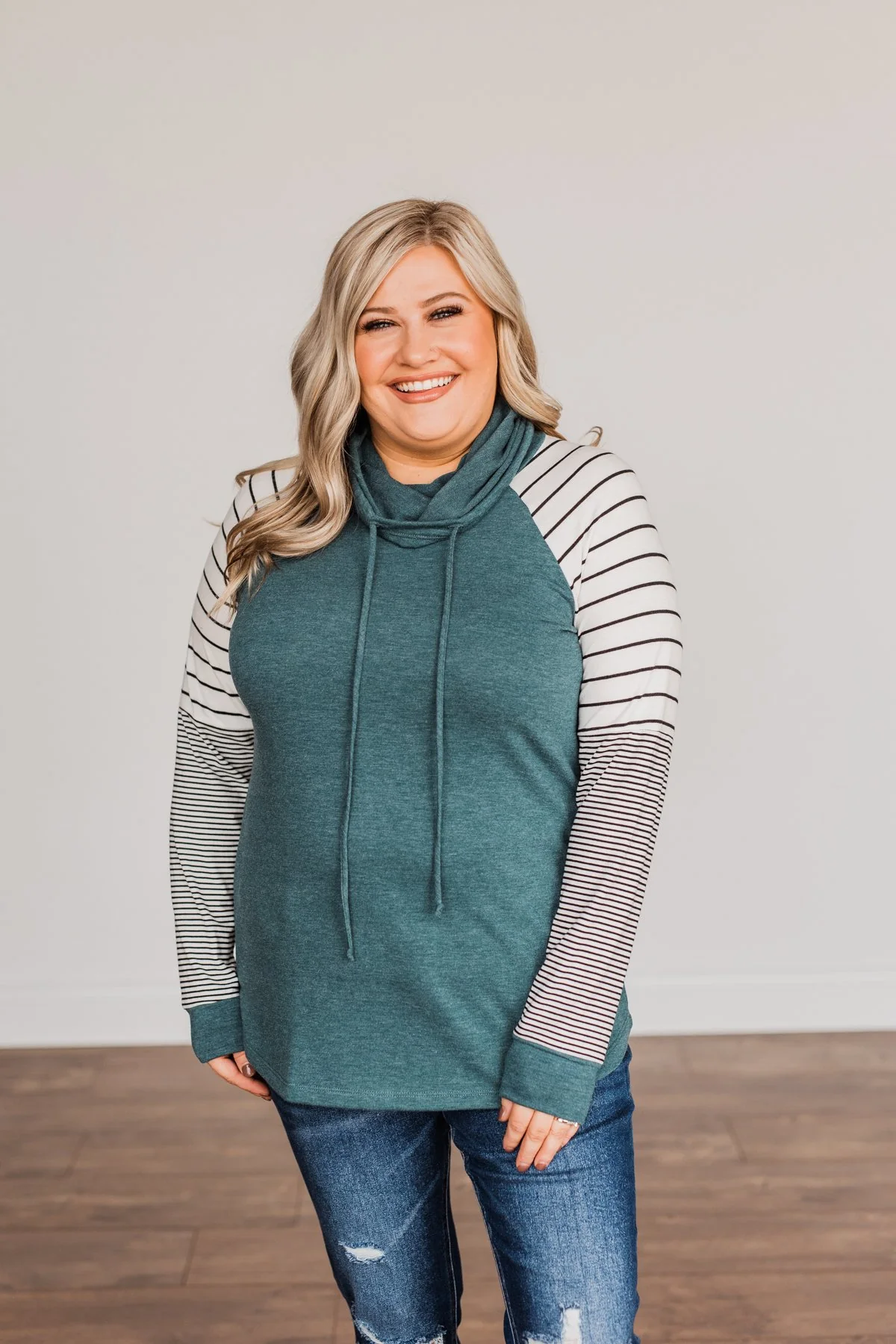 Winter Is Magic Cowl Neck Top- Teal - Image 3