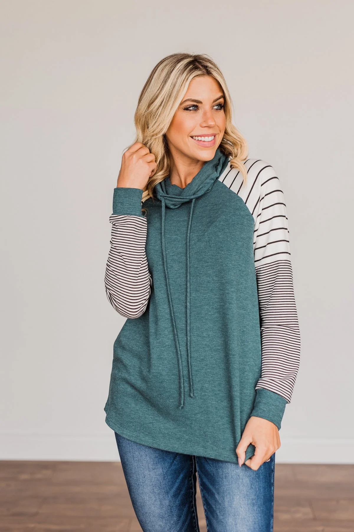 Winter Is Magic Cowl Neck Top- Teal - Image 5