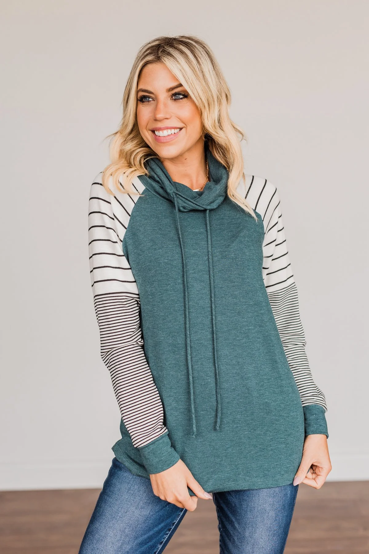 Winter Is Magic Cowl Neck Top- Teal - Image 8