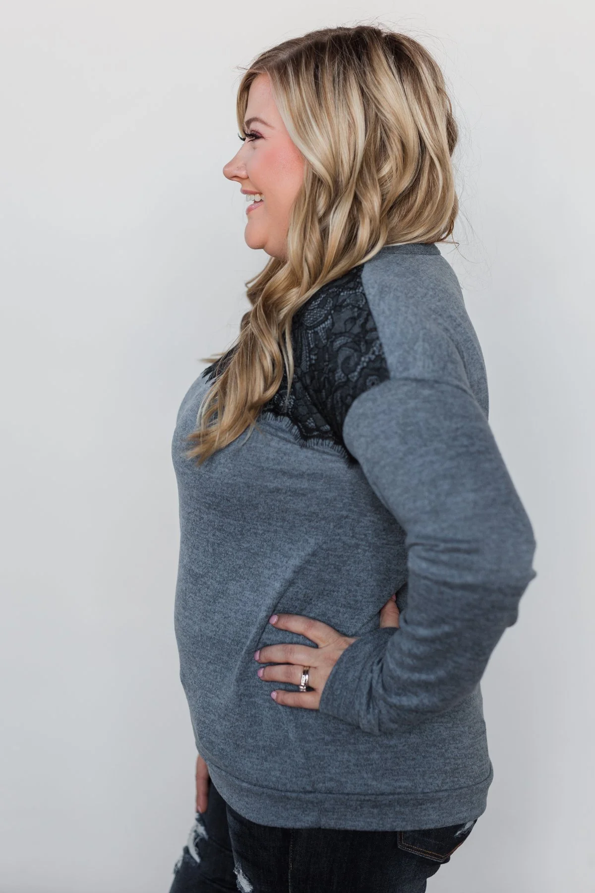 Winter Nights Lace Trimmed Top - Slate Blue - Image 10